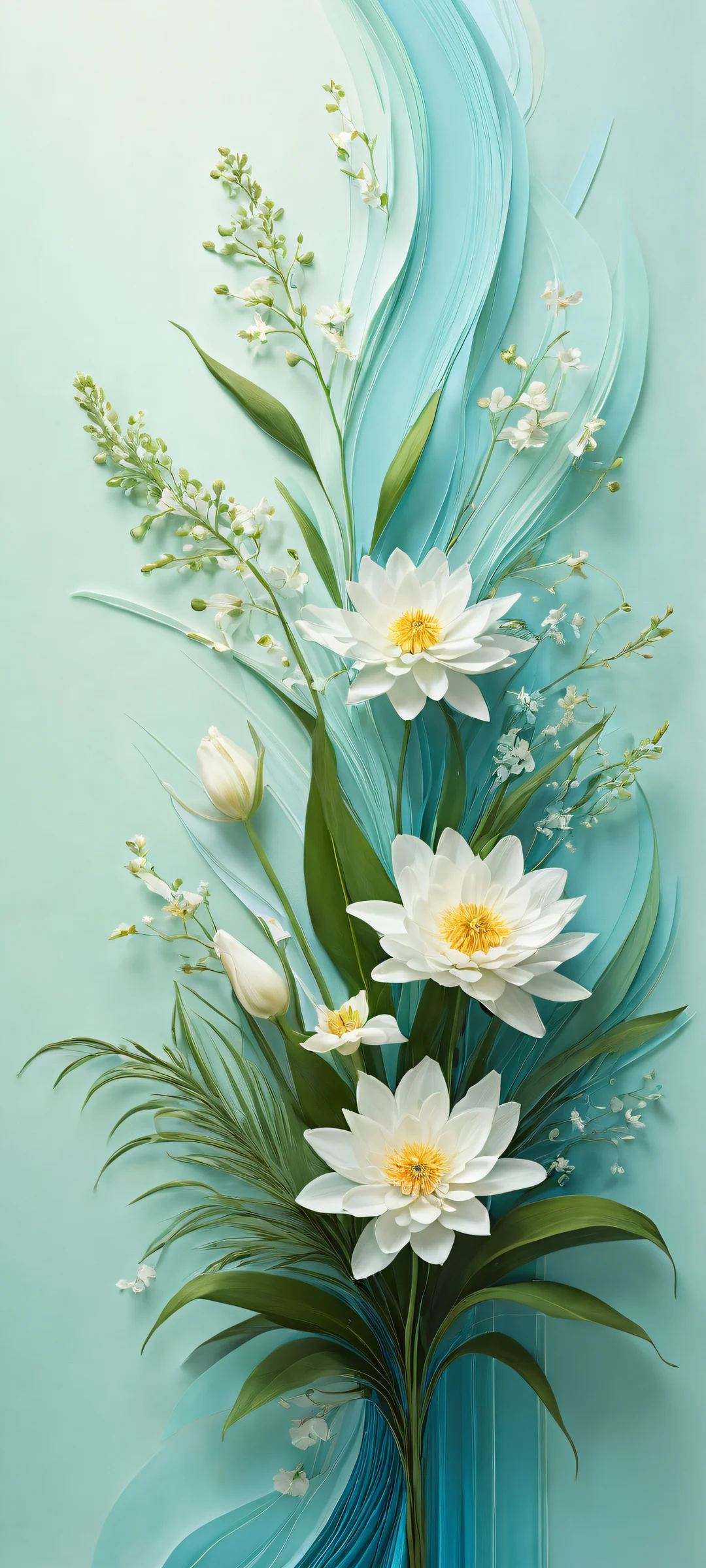 Delicate floral arrangement on a pristine void background, perfectly optimized for iPhone and Android home screens. Featuring intricate micro-details, soft edges, and radiant illumination.