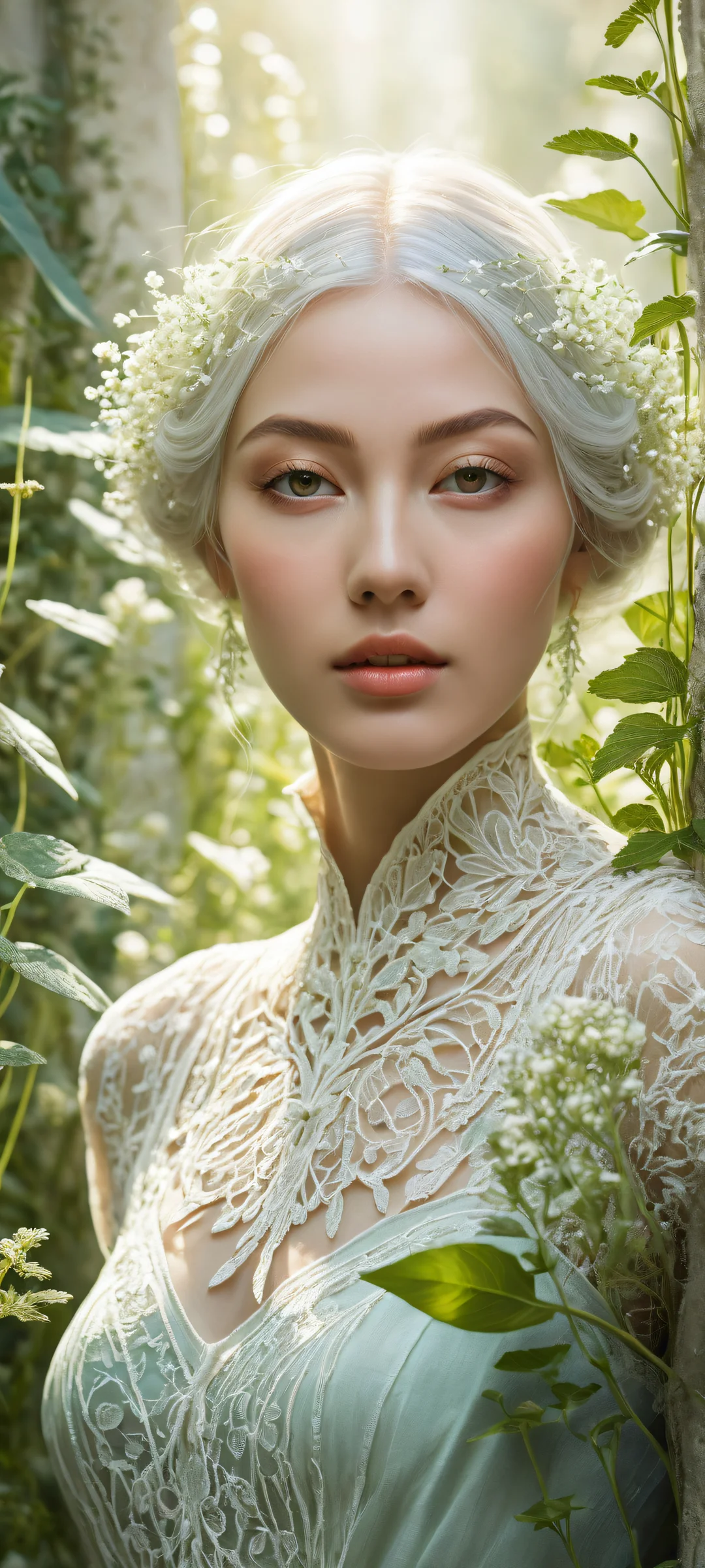 Delicate herbs on a serene botanical garden background, perfect for iPhone and Android home screens.