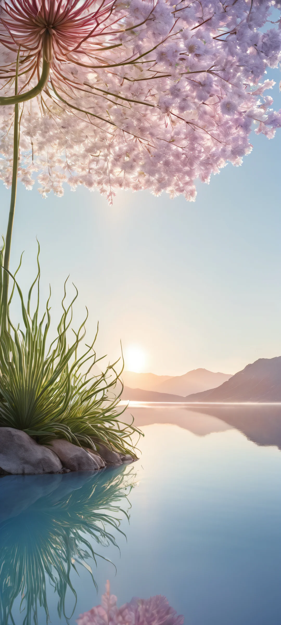 Delicate botanicals on iPhone/Android, showcasing intricate illustrations and ethereal lighting