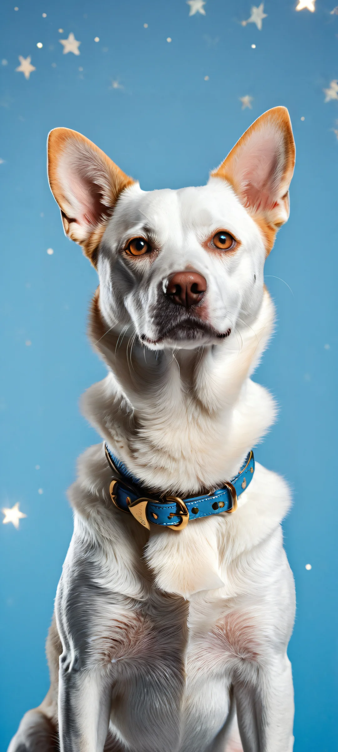 iPhone/Android users will adore this stunning portrait of a Bingo Heeler surrounded by floating stars and set against a serene blue-gray background, perfect for customizing your mobile home screen.