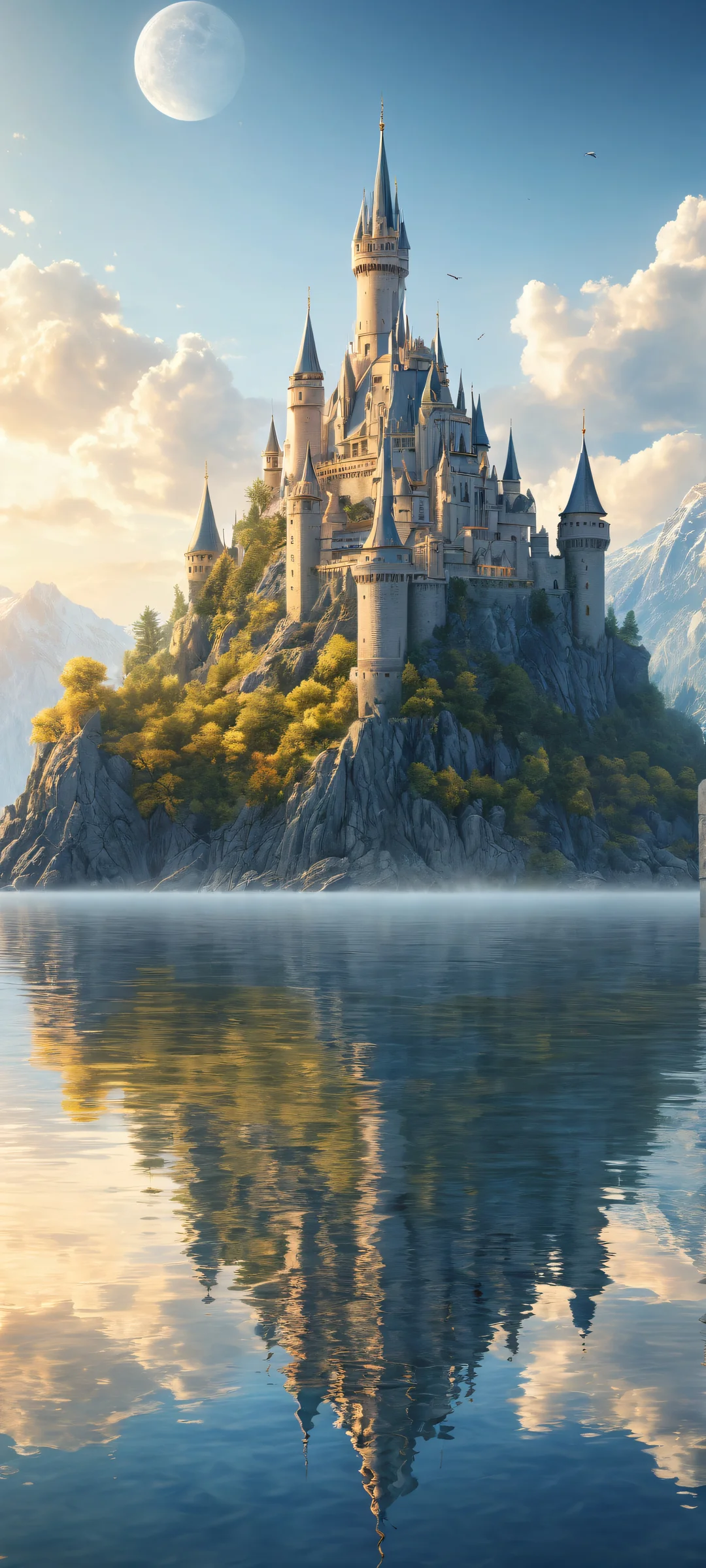 A majestic iPhone/Android wallpaper featuring a breathtaking castle portrait with intricate details and serene ambiance.