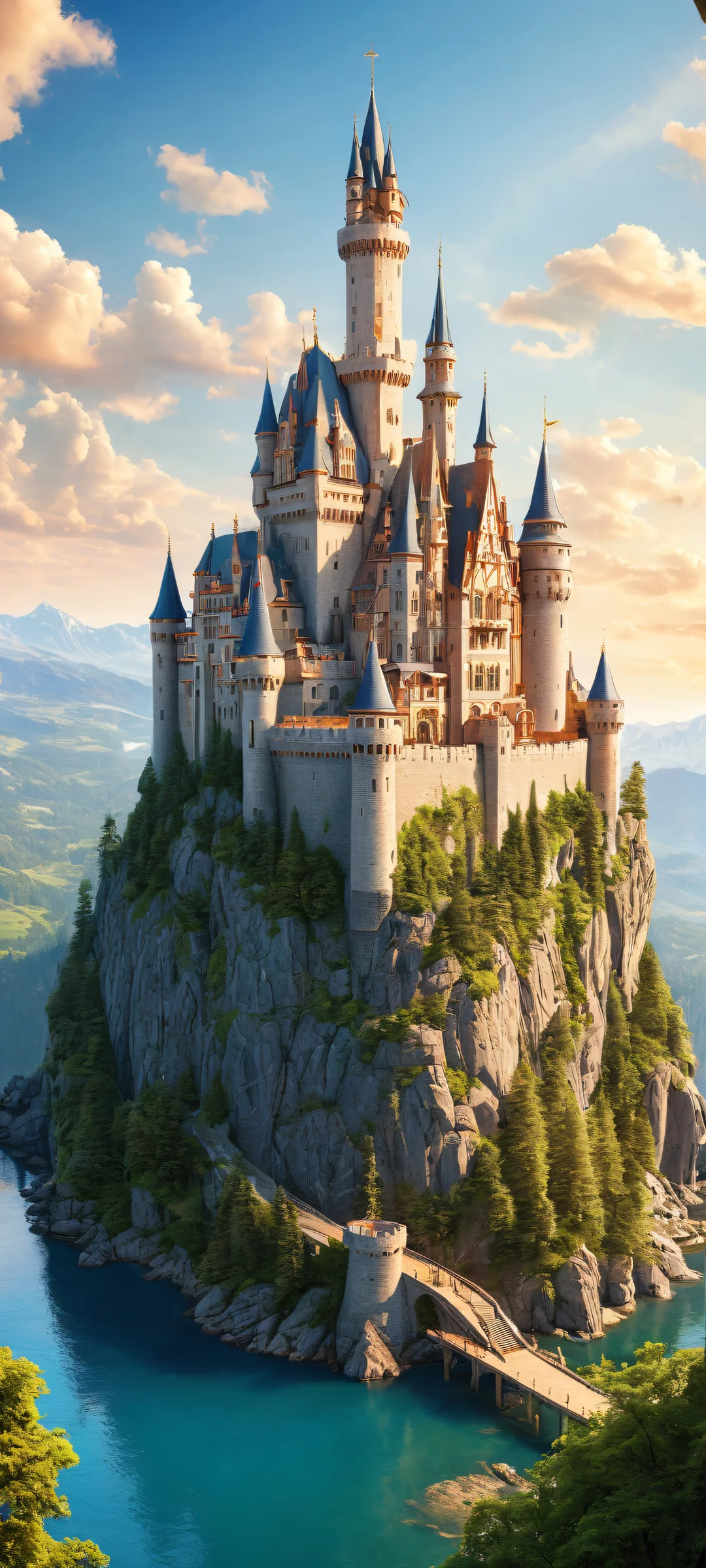 Ethereal Castle iPhone & サムスン QHD 壁紙ホーム画面に最適 A majestic iPhone/Android friendly castle with intricate details and ethereal lighting against a pure void, perfect for home screens.