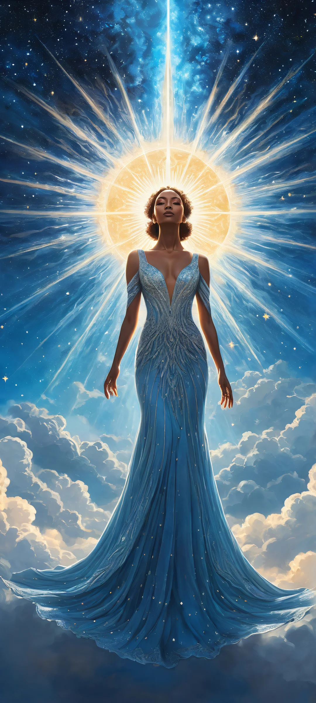 A stunning celestial being on a starry night sky, iPhone と Android のホーム画面に完全に最適化.