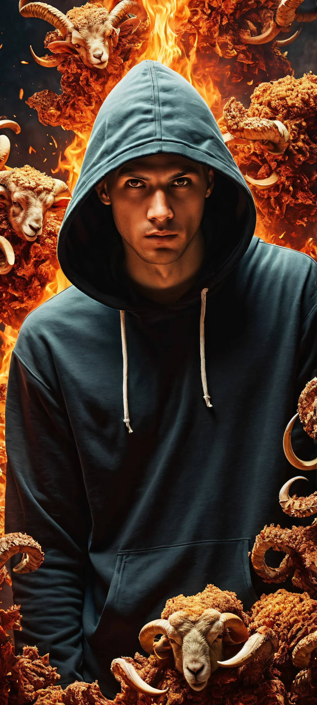 iPhone and Android user admiring a stunning digital artwork of a man surrounded by gaming components and snacks, with an ethereal glow.