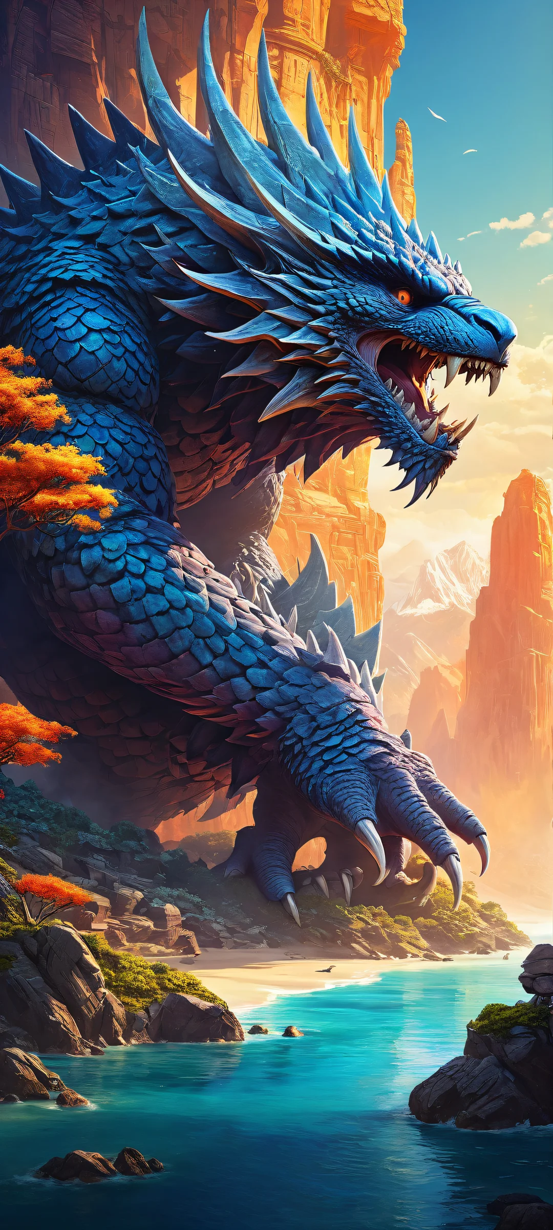 iPhone/Android-compatible mobile wallpaper featuring award-winning digital art of video game-inspired chaos with intricate textures and majestic scales.