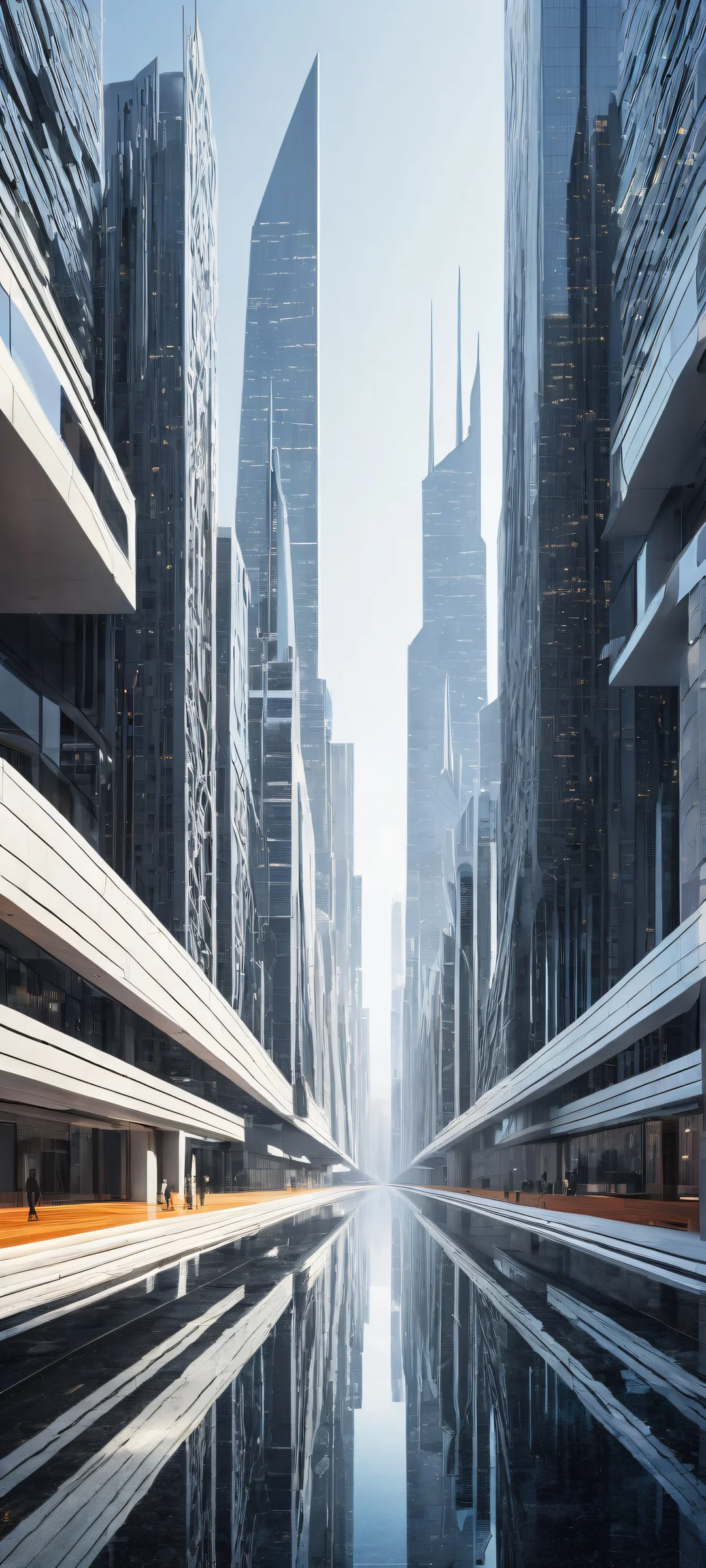 A breathtaking portrait of a futuristic cityscape with intricate details and precision engineering, iPhone/Androidのホーム画面に完全に最適化.