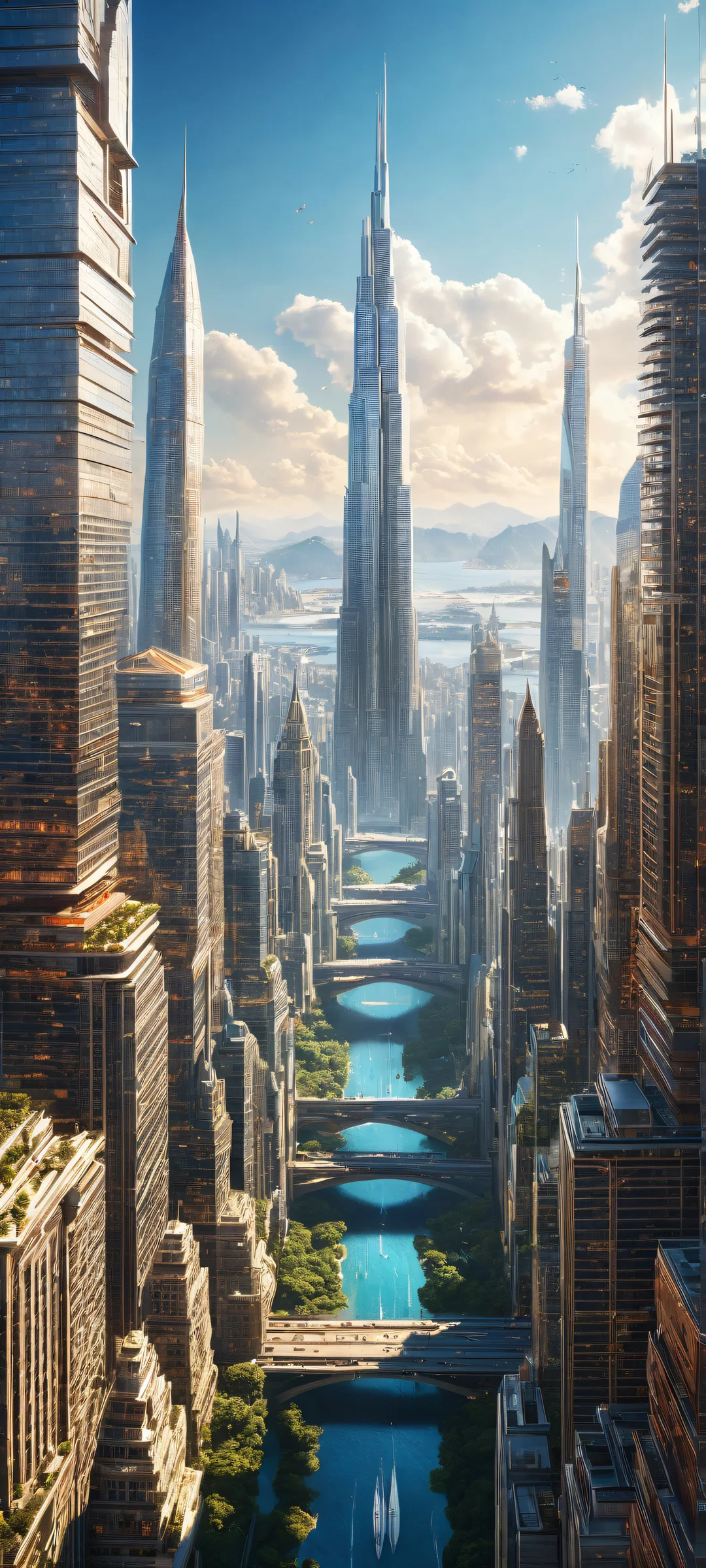 Intricate cityscape artwork on iPhone/Android, perfect for home screens