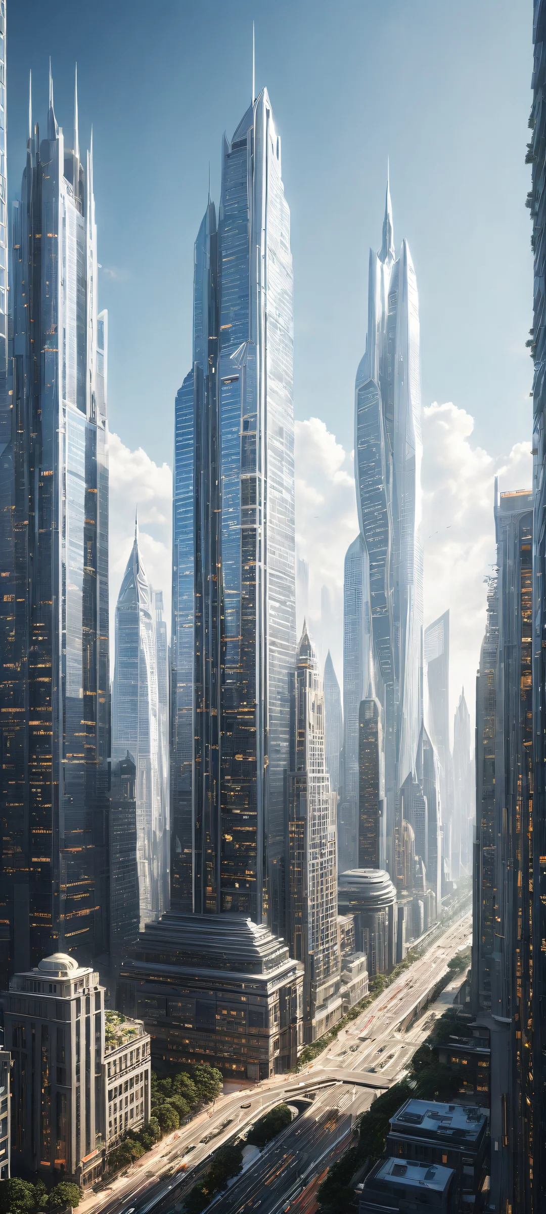 A breathtaking cityscape artwork with intricate details on iPhone/Android, perfect for your mobile home screen.