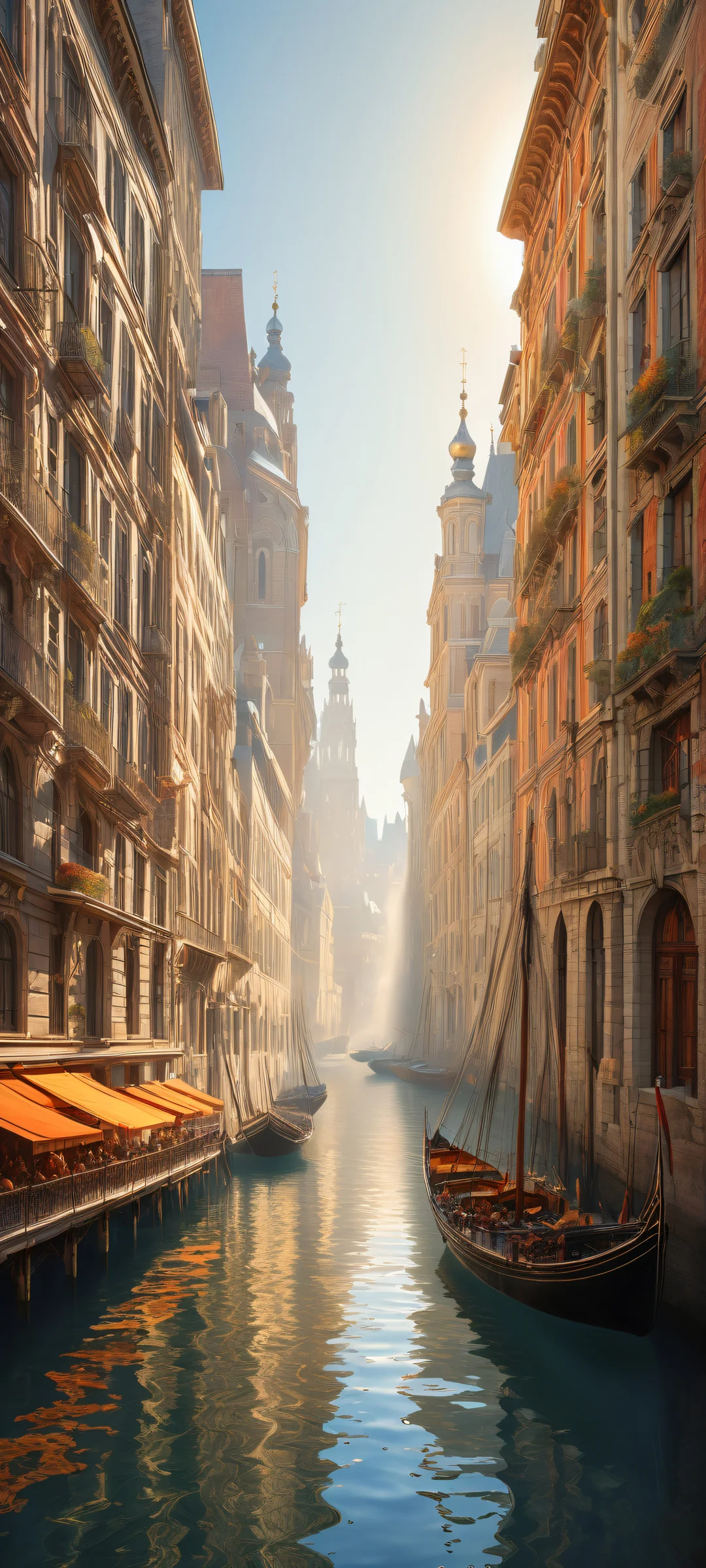 A majestic cityscape on iPhone/Android, featuring intricate details and ethereal lighting.