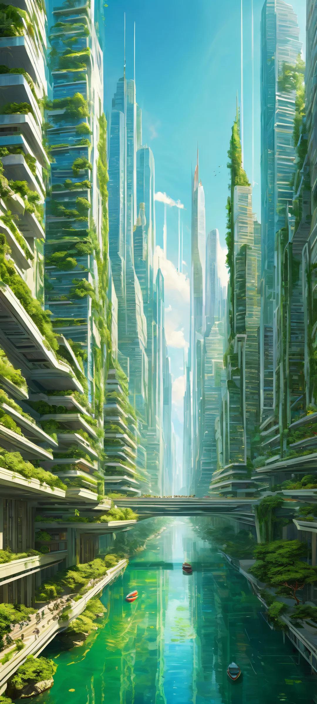 A breathtaking vertical portrait of a futuristic mega-city on iPhone/Android, showcasing mathematically perfect visual flow and focal point.