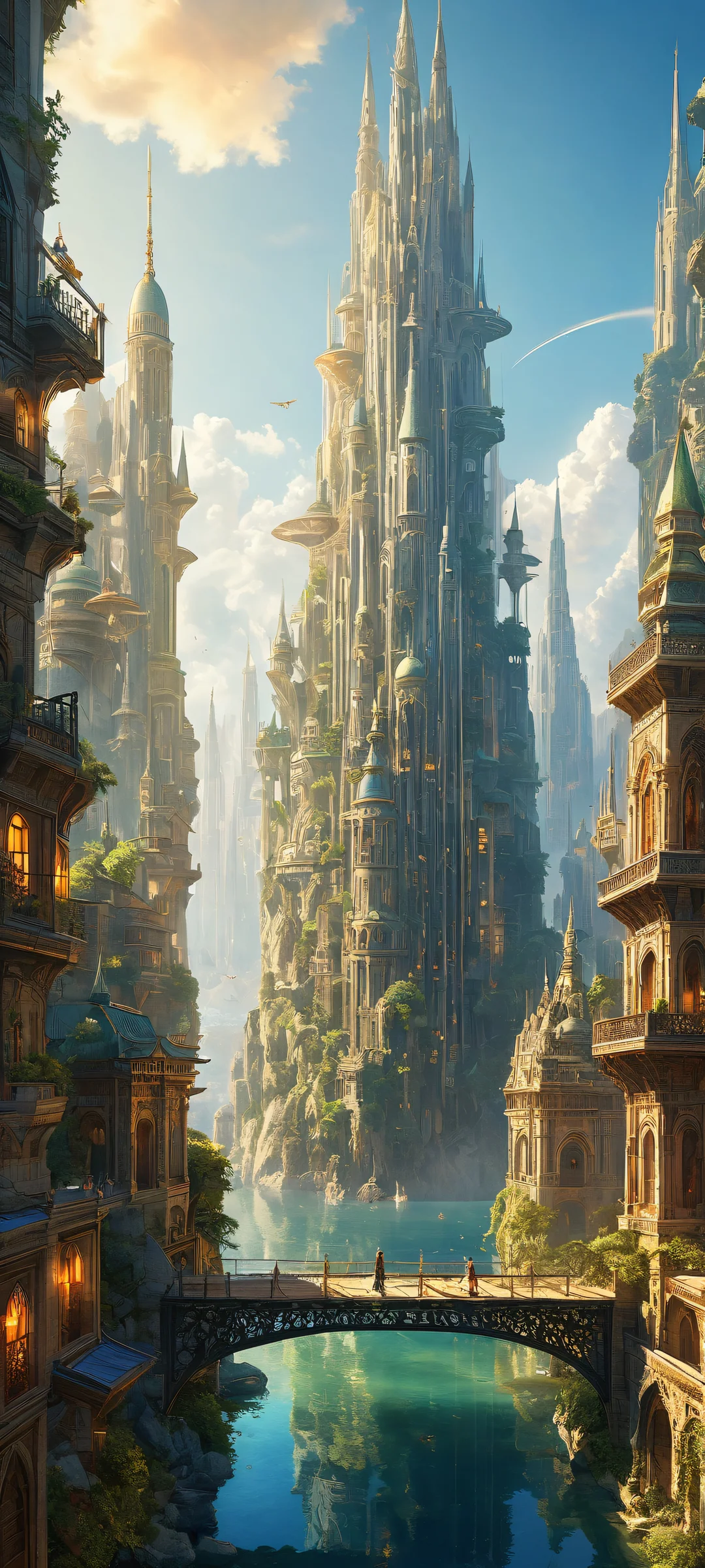 A majestic cityscape on iPhone/Android with intricate details and textures, perfectly optimized for home screens.