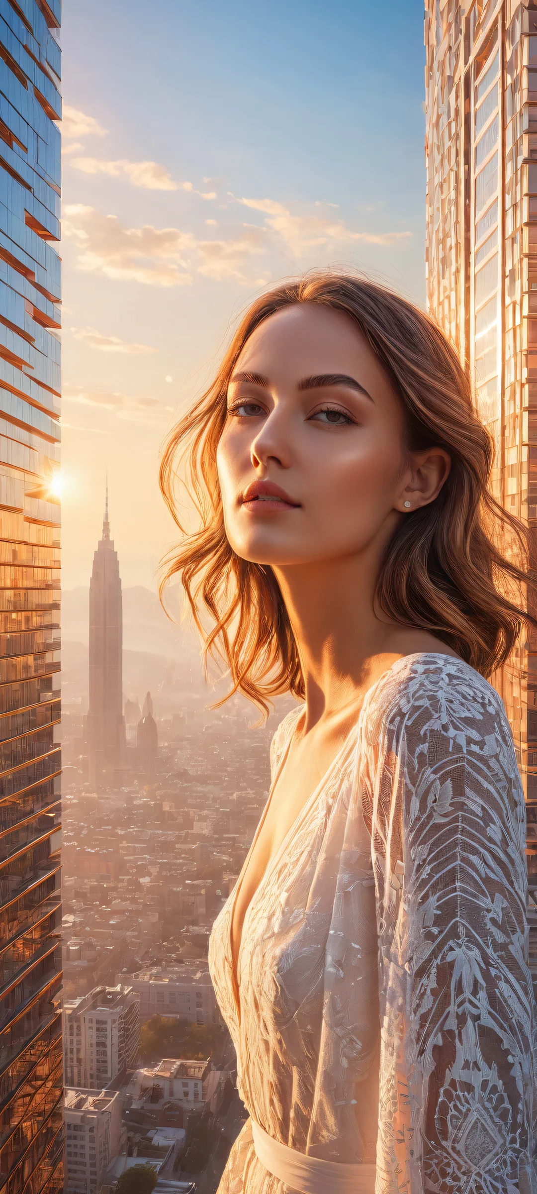 Majestic cityscape artwork on iPhone/Android featuring intricate micro-details and ethereal lighting.