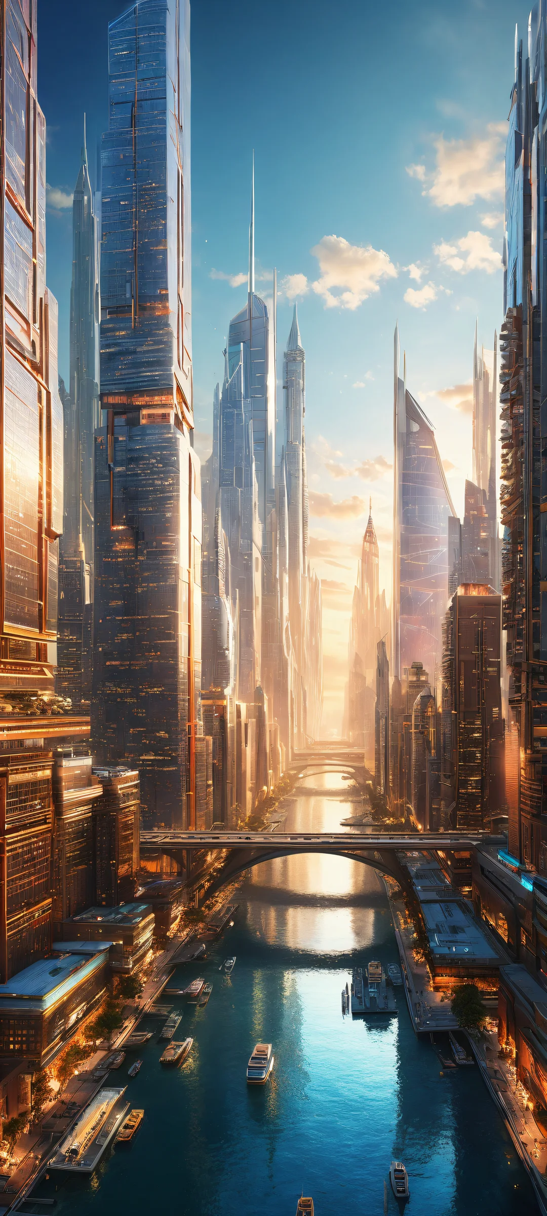 iPhone/Android compatible digital artwork featuring a futuristic cityscape with micro-details and ethereal lighting, perfect for home screens.