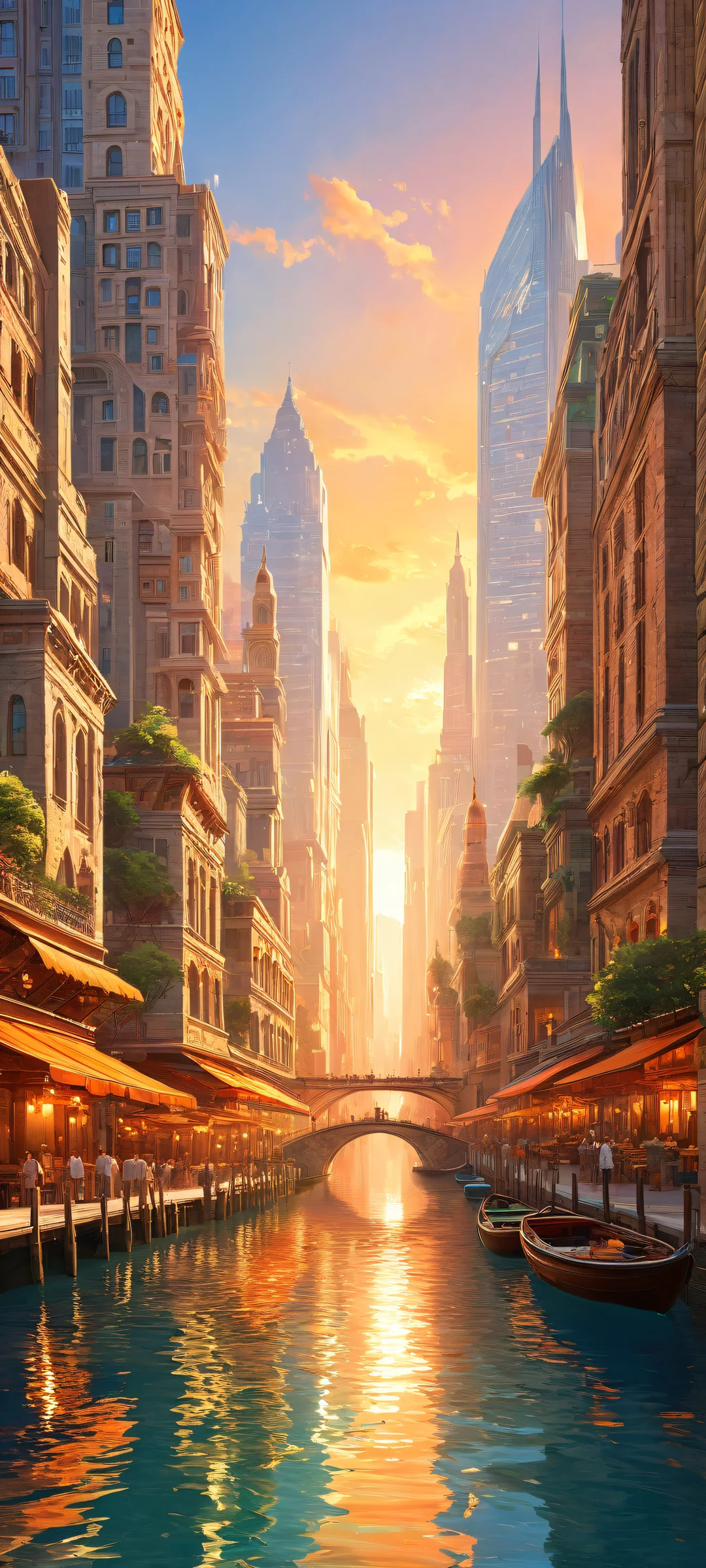 Breathtaking vertical portrait artwork of a cityscape with ancient architecture and vibrant market stalls. Perfekt optimiert für iPhone/Android-Startbildschirme.