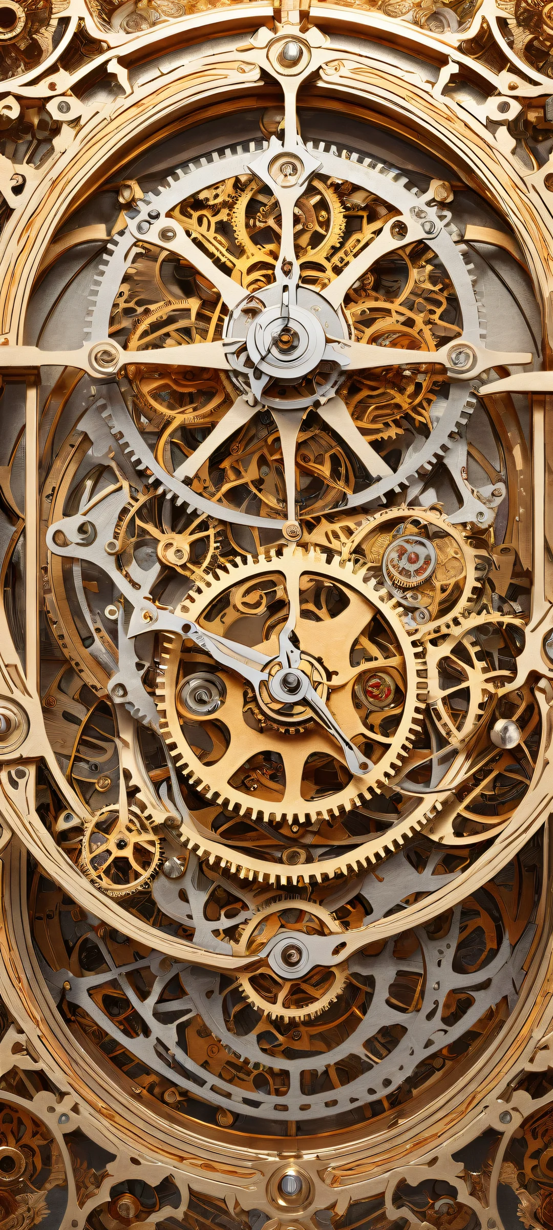 A majestic clockwork mechanism on a pure void background, optimized for iPhone/Android home screens.
