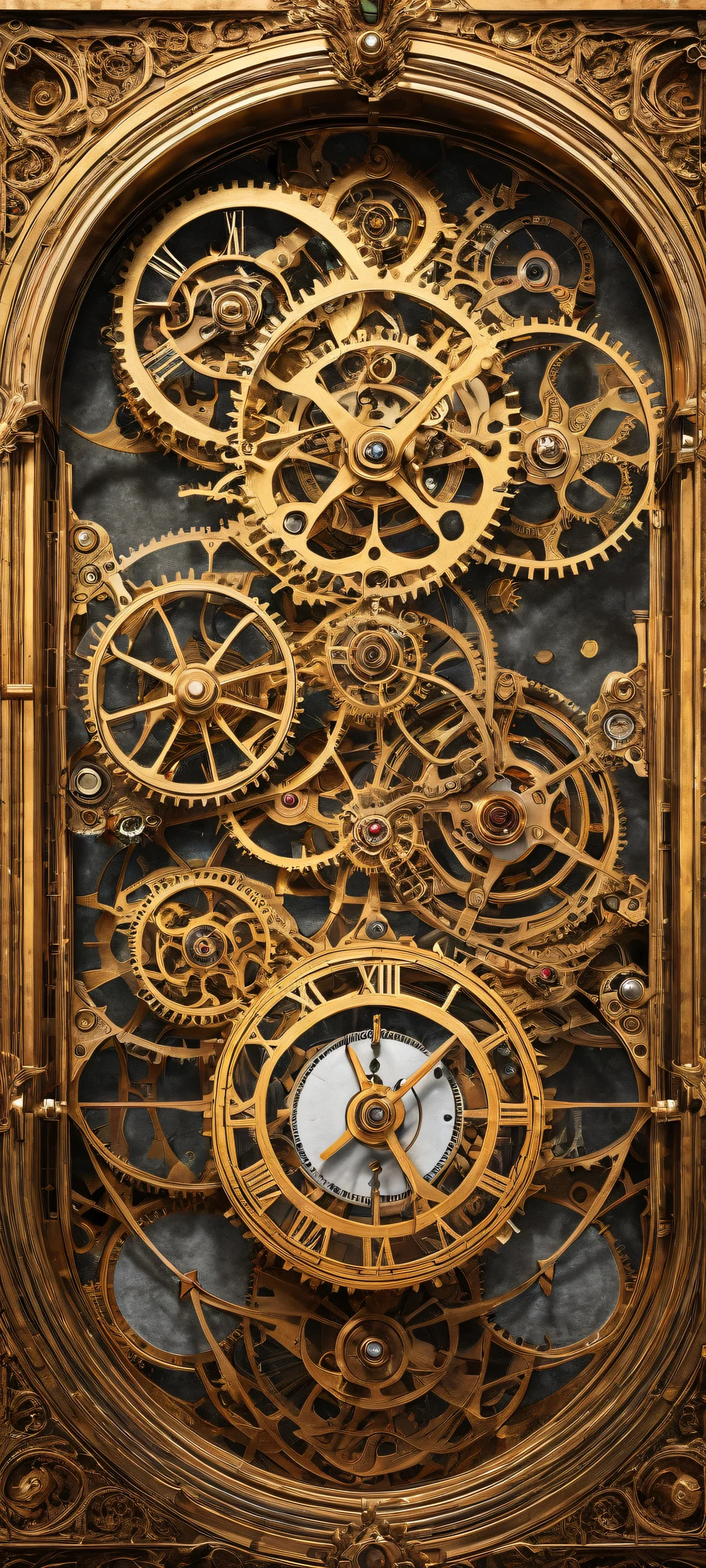 Antique clockwork mechanisms against a stunning void background, perfectly optimized for iPhone/Android home screens.