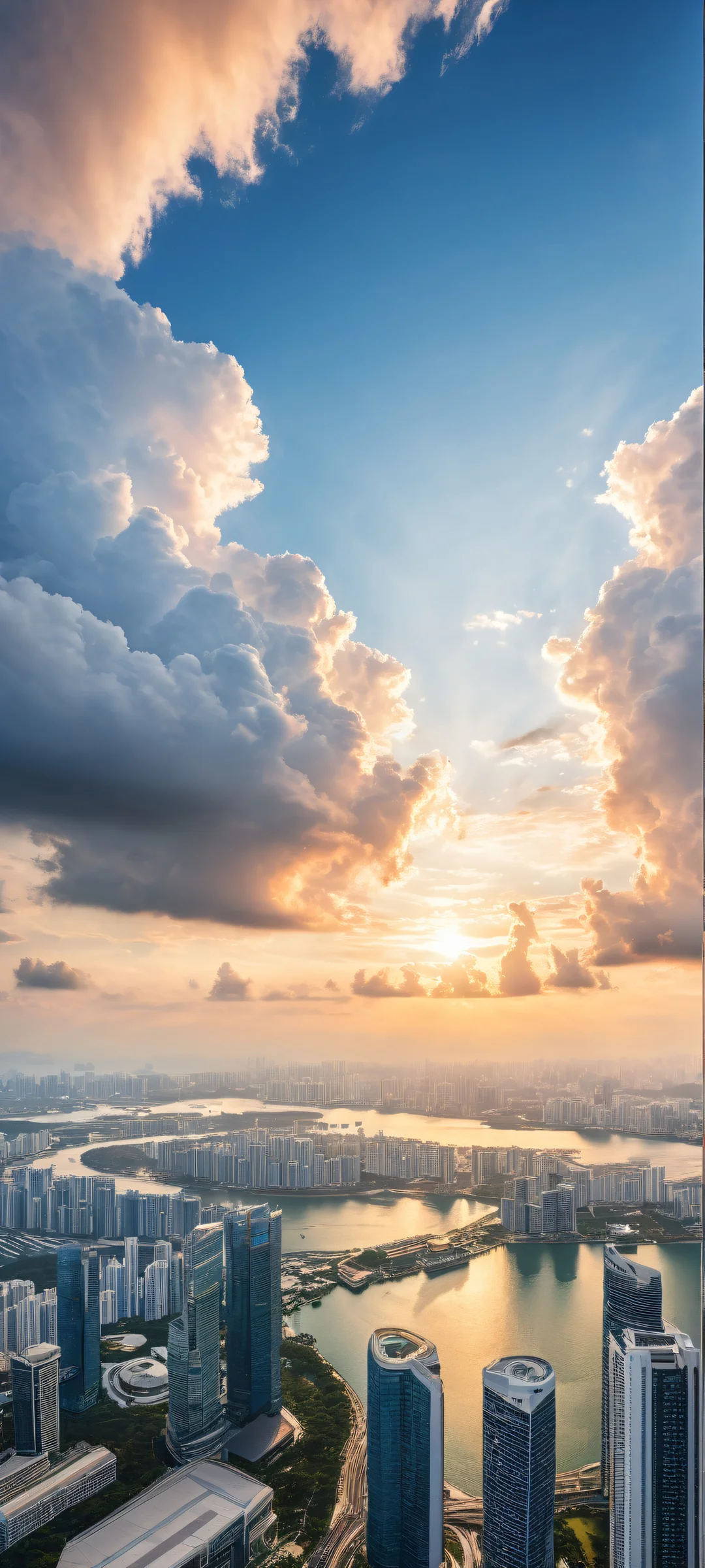 A serene Singapore landscape with clouds and a majestic stadium in the distance, perfectly optimized for iPhone/Android home screens.