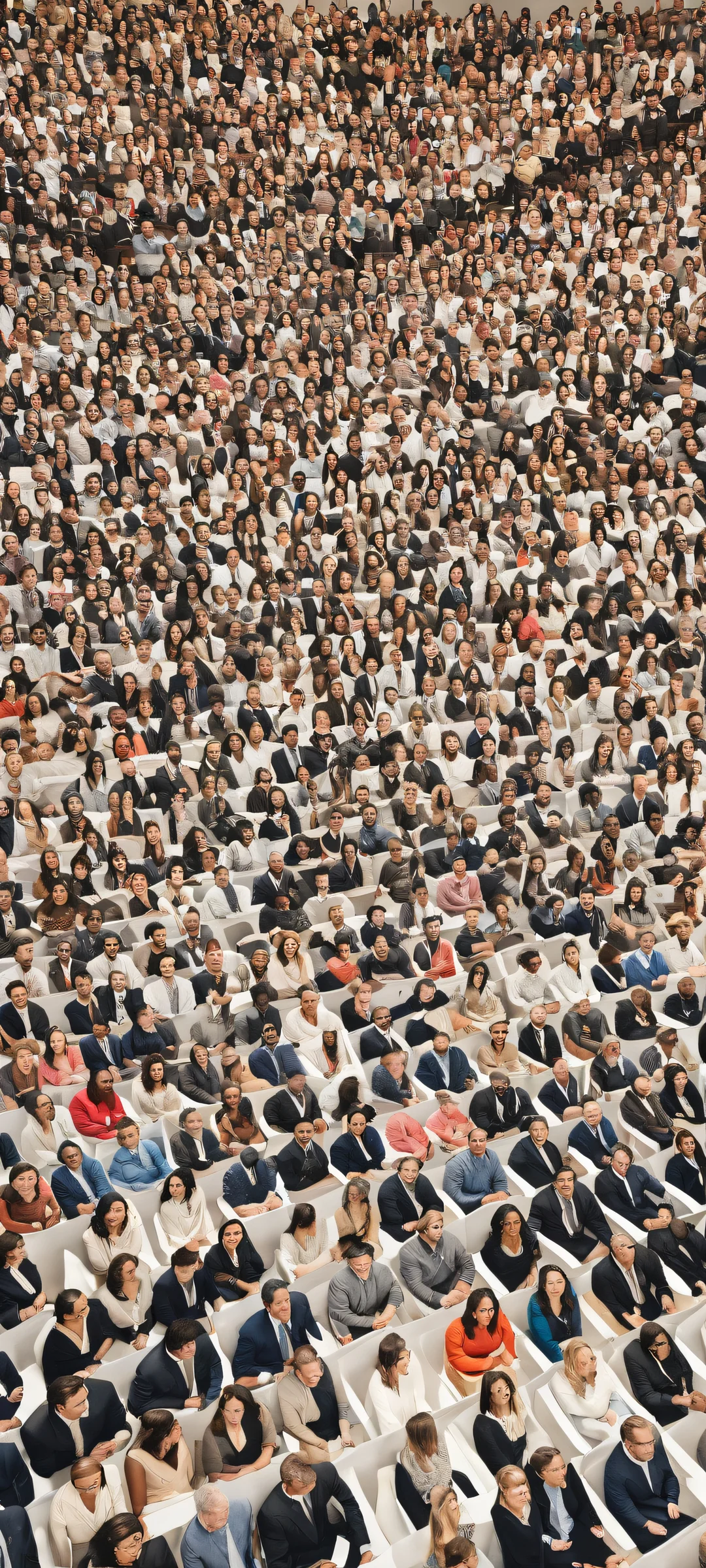 iPhone/Android: Stunning digital art of a conference scene with diverse attendees in virtual settings, award-winning artwork with brilliant colors and ray-traced reflections.