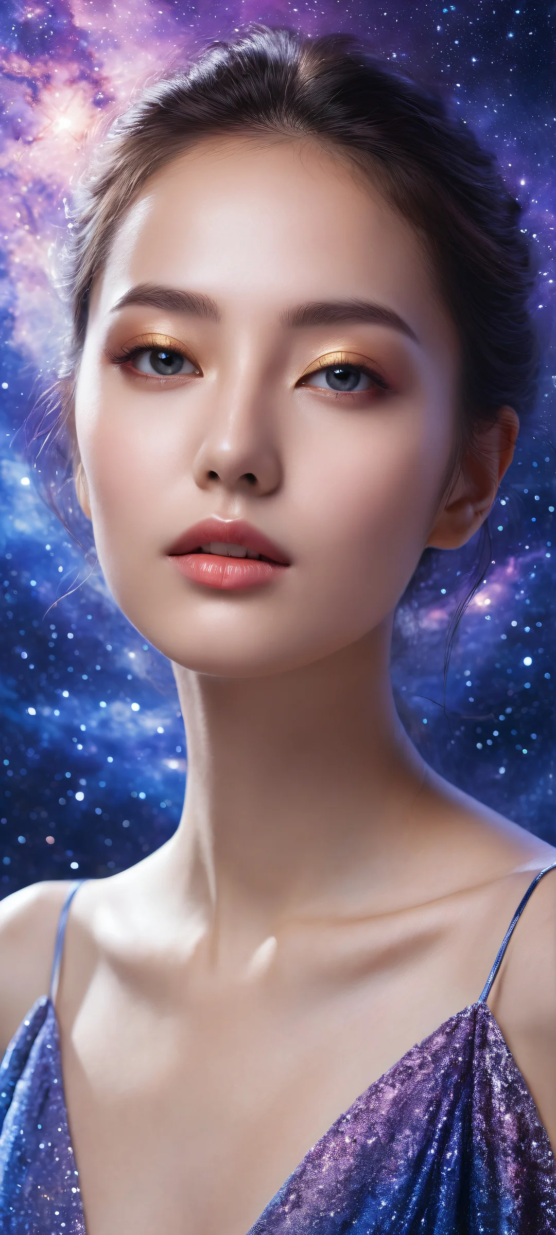 A mesmerizing cosmic entity shines brightly in the lower-middle of a starry galaxy, surrounded by swirling nebulae and radiant stars. Perfectly optimized for iPhone/Android home screens.