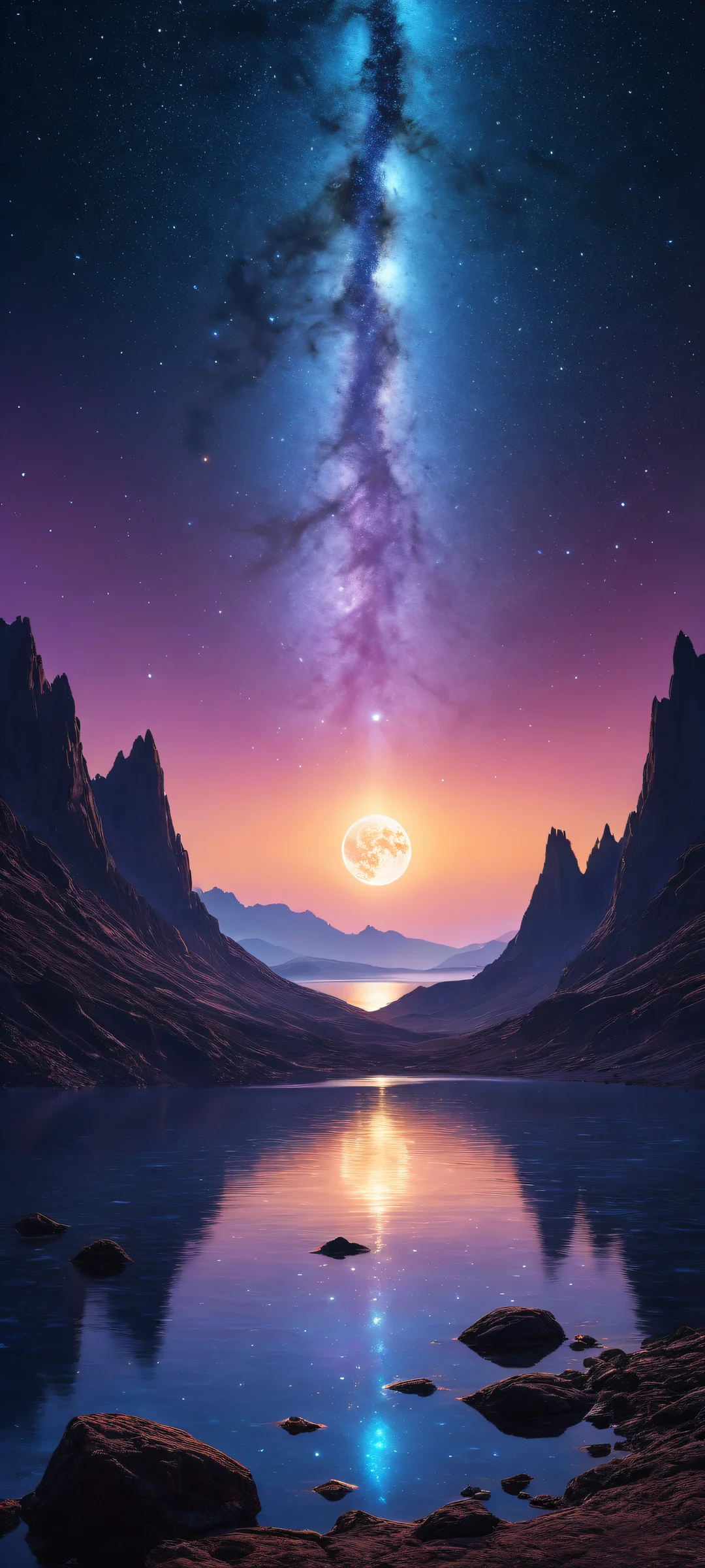 Breathtaking digital artwork of a distant star system on iPhone/Android home screens.