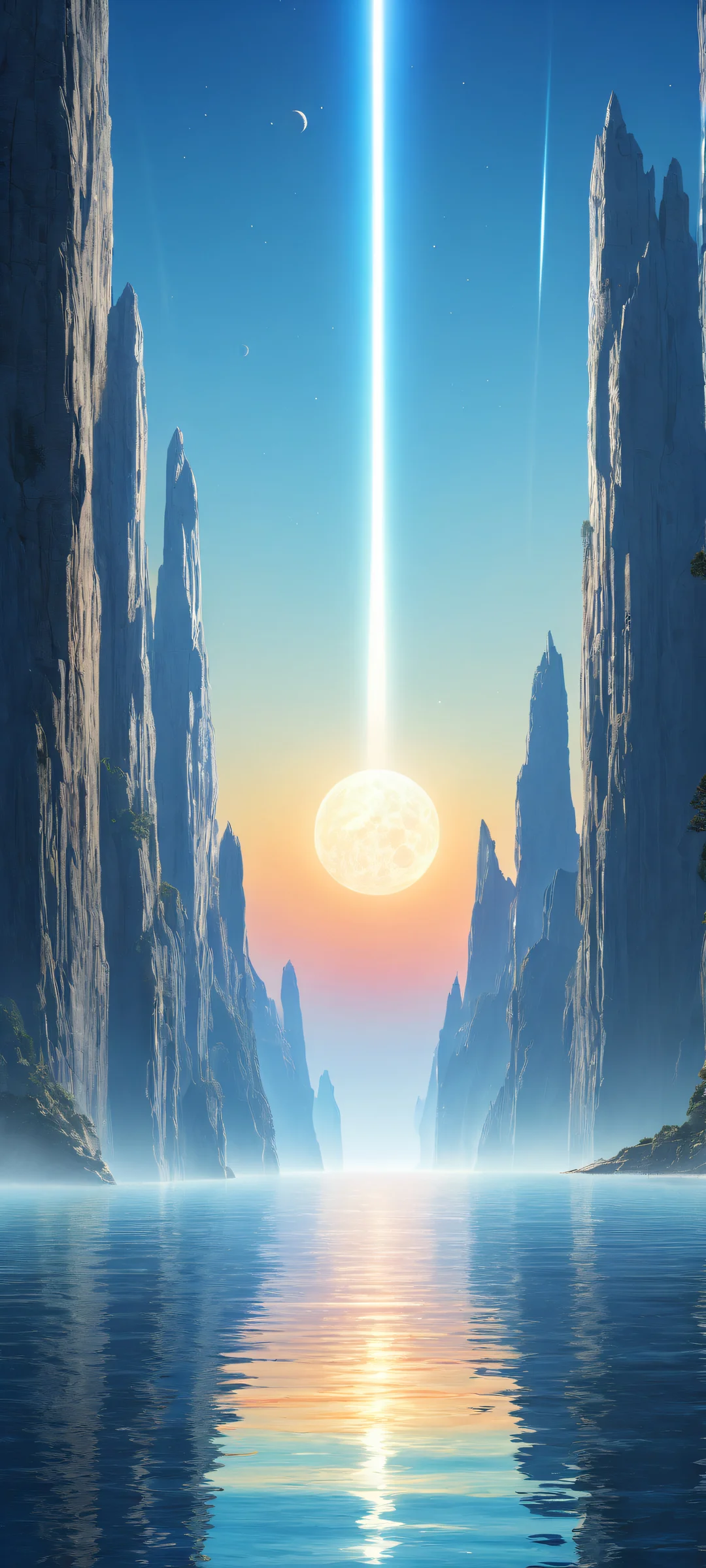 Distant celestial bodies on a calm blue background. iPhone/Androidのホーム画面に完全に最適化.