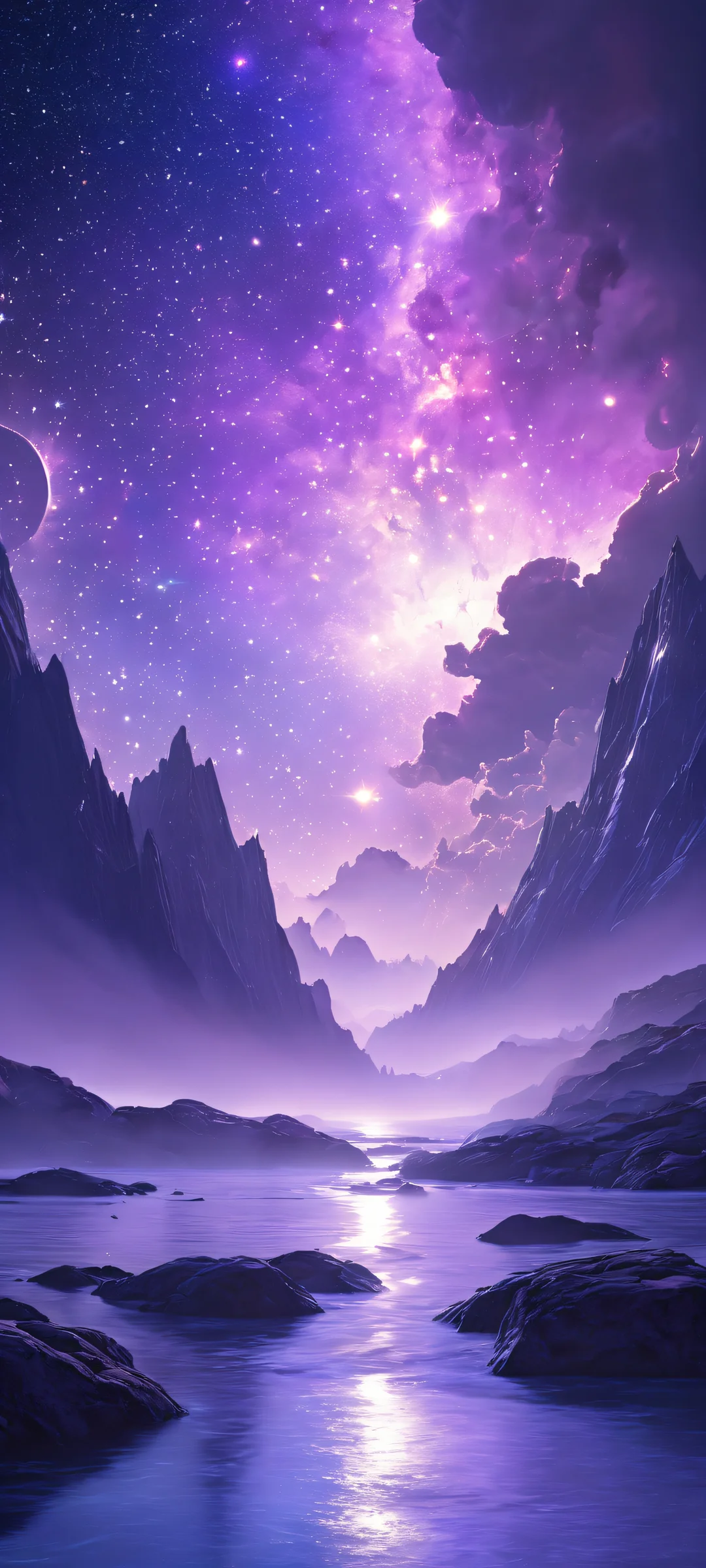 iPhone/Android stunning vertical artwork of stars and celestial formations in the night sky with award-winning digital art and pristine clarity.