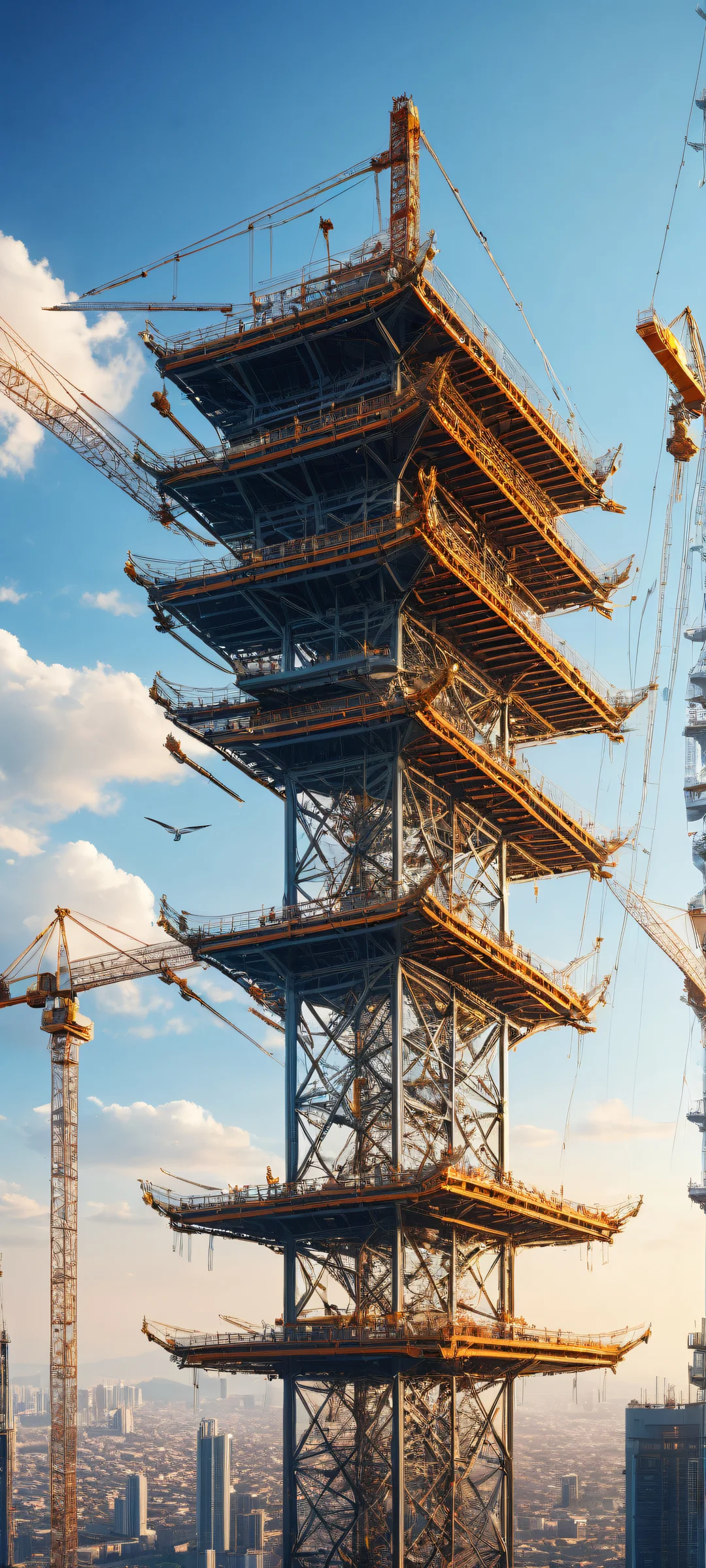 iPhone and Android users will marvel at the intricate details of these cranes suspended amidst a clear sky with ultrawide proportions, perfectly optimized for your home screen.