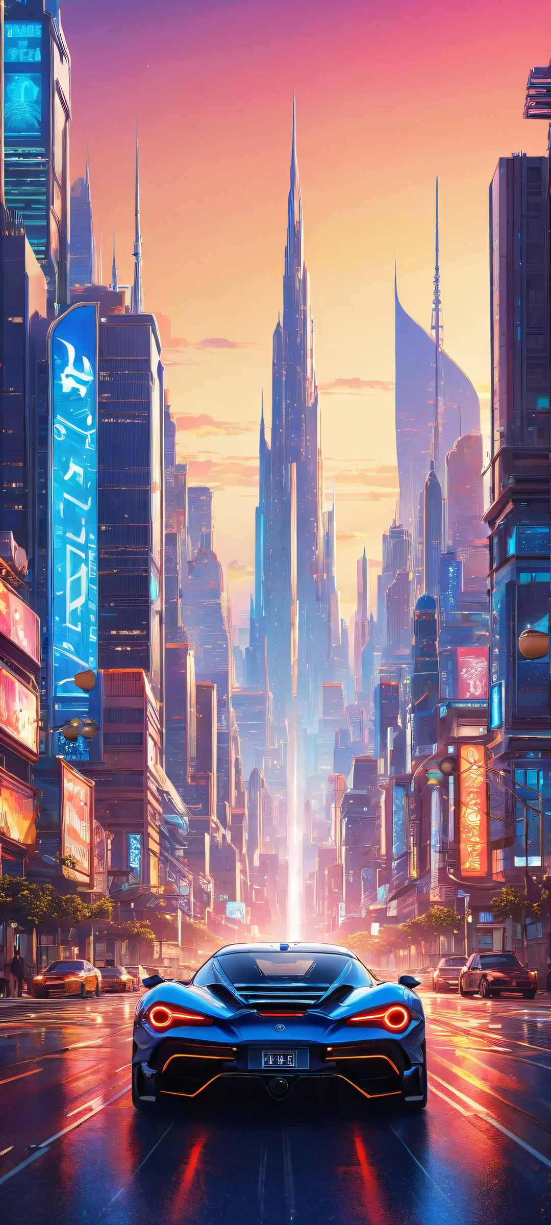 Riding Bean portrait on iPhone/Android with neon-lit cityscape background