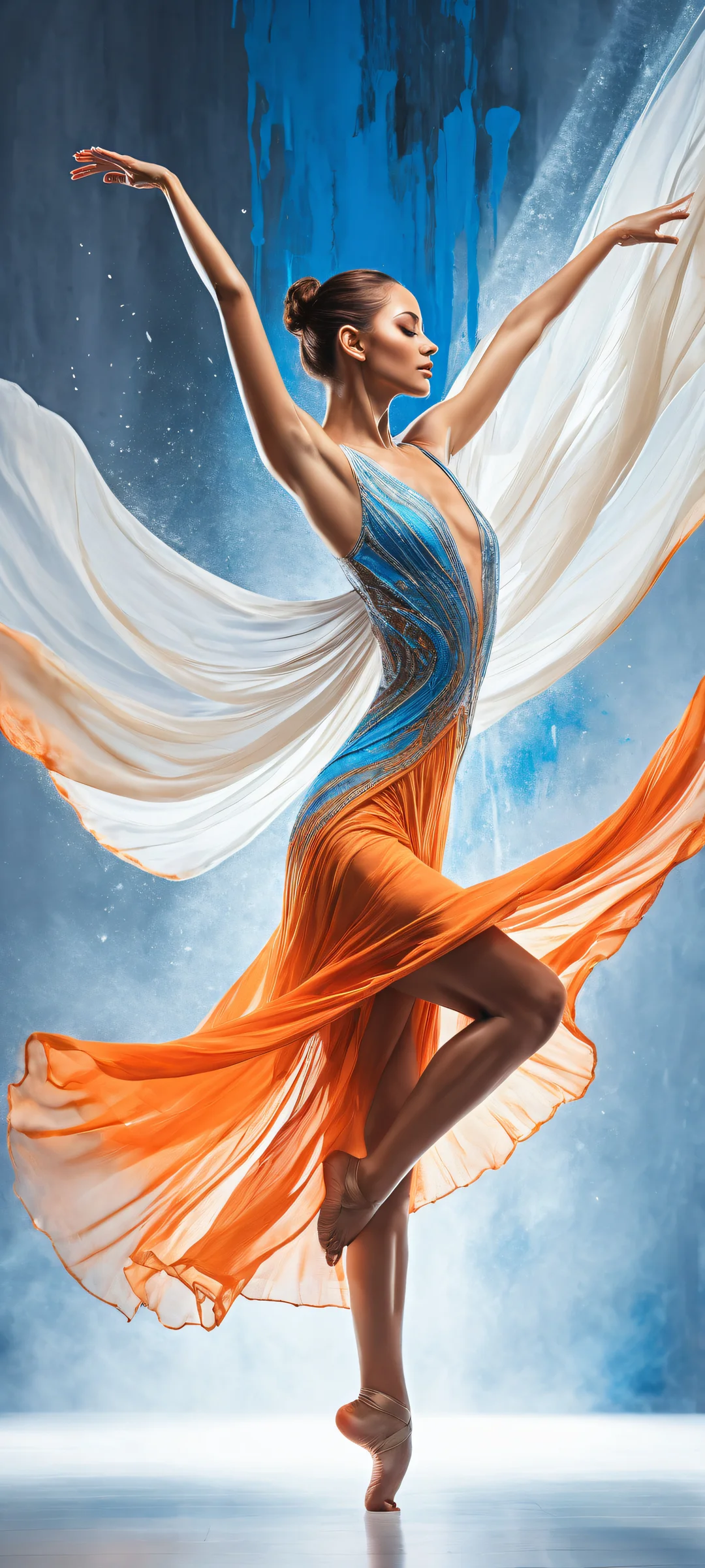 iPhone/Androïde - Beautiful dancer in motion against a dynamic abstract background with contrasting colors and stunning visual impact.