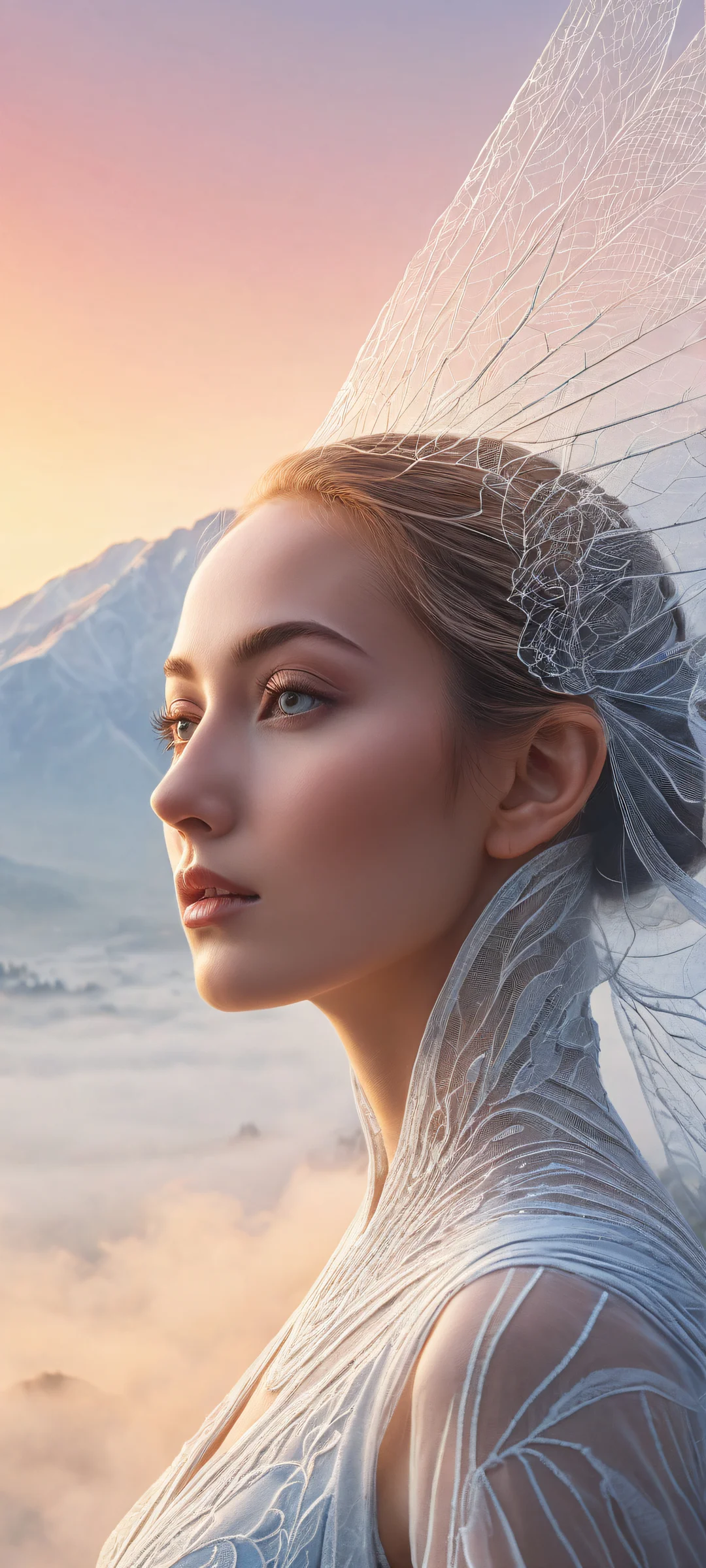 Beautiful ethereal shapes on a misty morning background for iPhone/Android wallpapers.