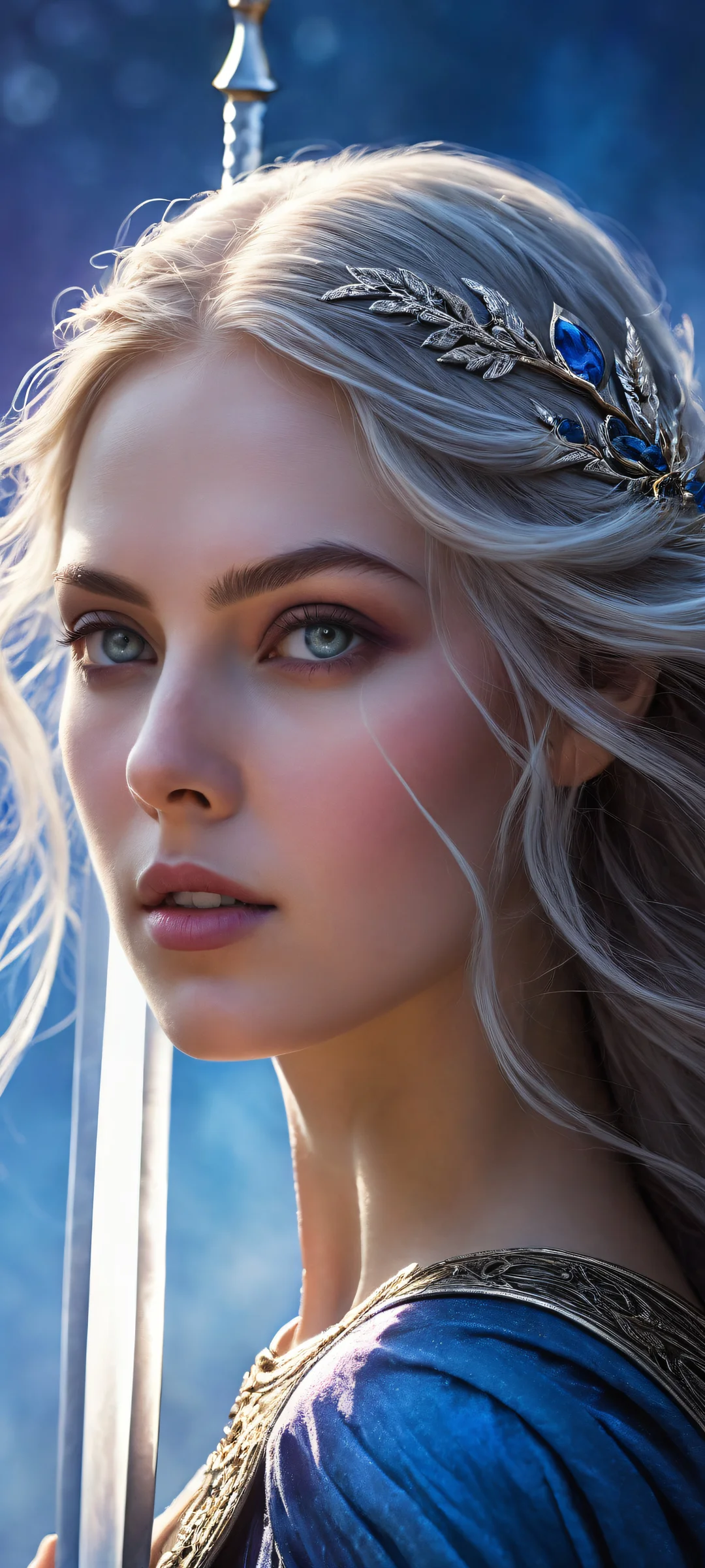 Aurora portrait on iPhone/Android with intricate details and gradient effect.