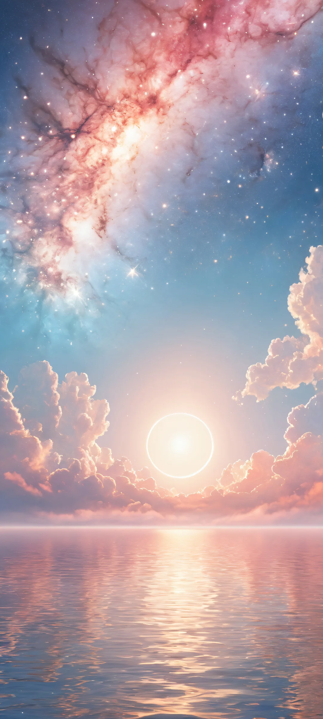 Beautiful celestial artwork featuring a stunning sunrise scene with intricate details and vibrant colors, Perfectamente optimizado para pantallas de inicio de iPhone/Android..
