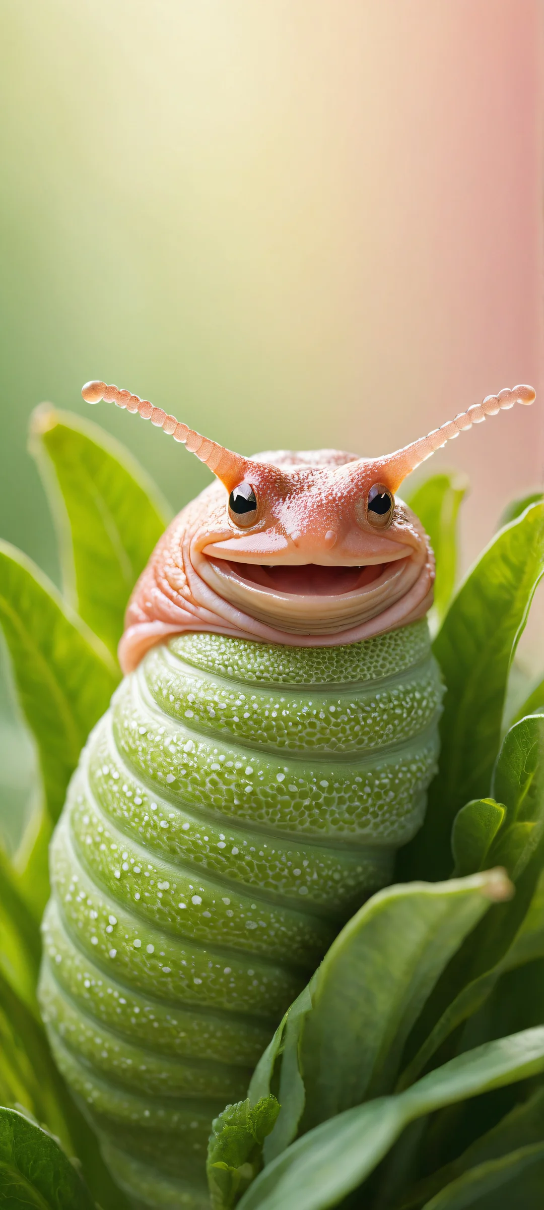 A smiling slug with intricate details on a vibrant green background, perfectly optimized for iPhone/Android home screens.