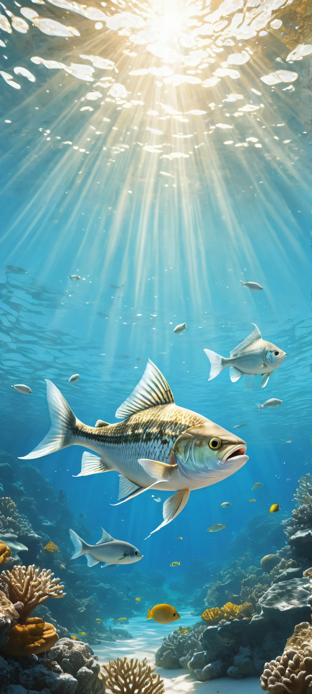 Ethereal Depths iPhone & Samsung QHD Wallpaper iPhone and Android users will be mesmerized by the intricate micro-details of this Gyotaku print, showcasing realistic fish patterns and textures, perfectly optimized for home screens.