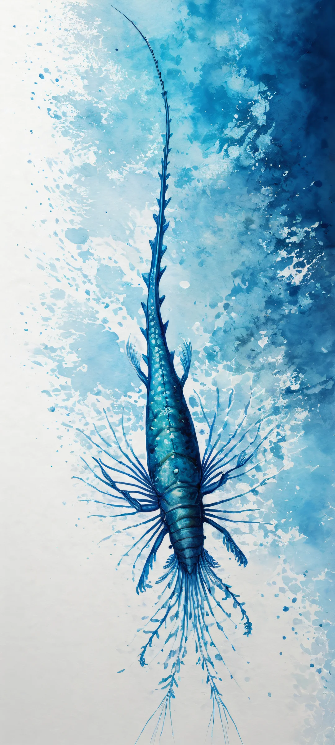 Ethereal Depths QHD Phone Background A majestic gyotaku print of a sea creature on iPhone/Android, with stunning ethereal lighting and ray traced reflections.