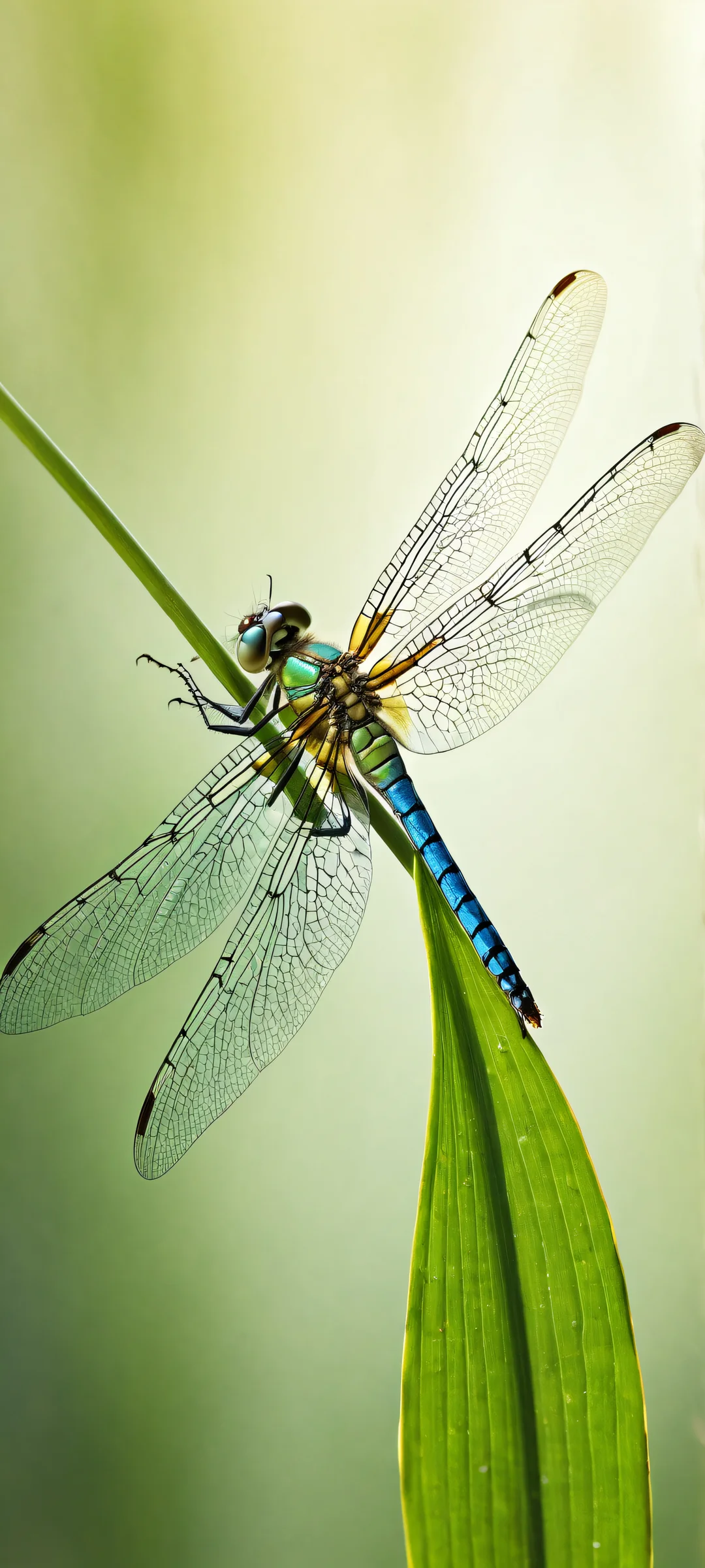 A delicate dragonfly perched on a lush green leaf, perfectly optimized for iPhone and Android home screens.