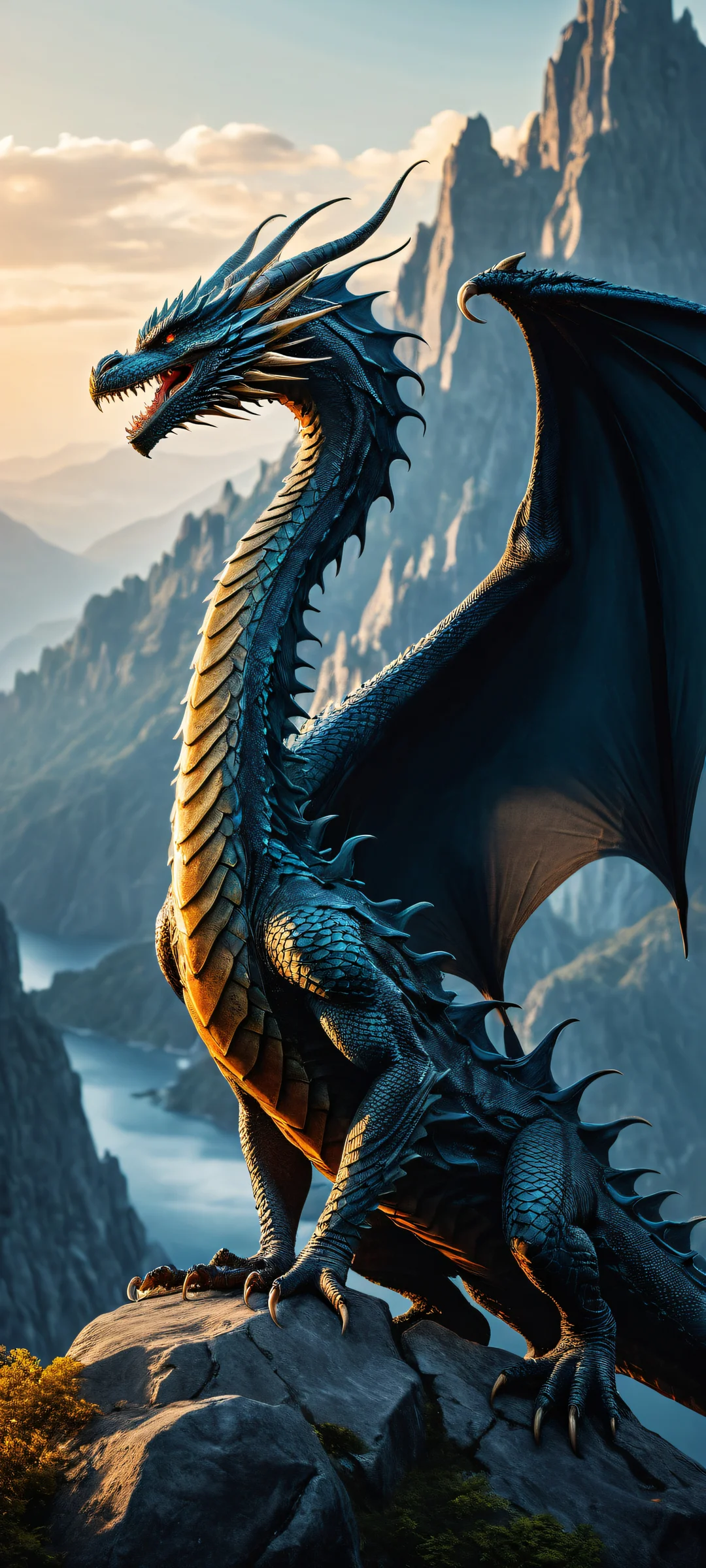 A majestic dragon soaring in a serene fantasy land on an iPhone or Android device