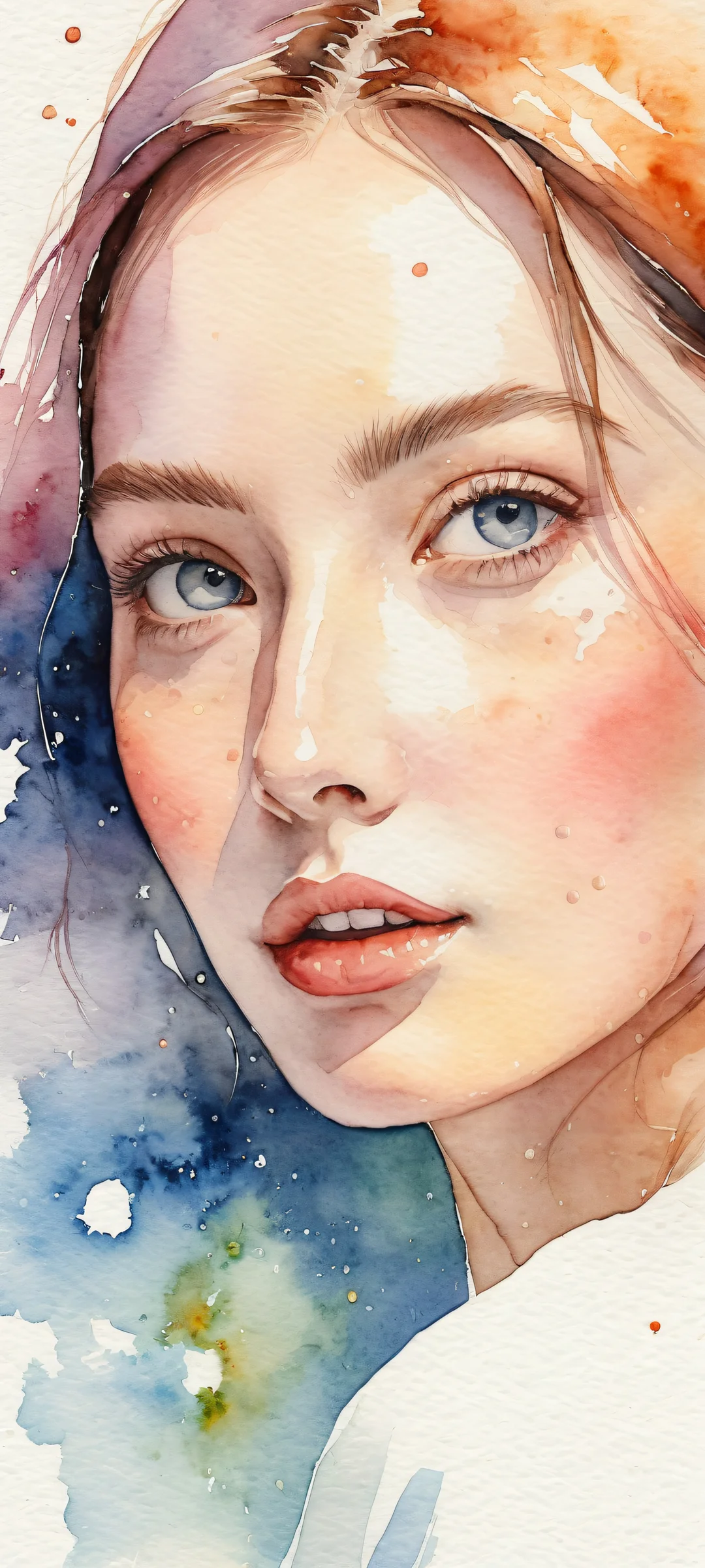 iPhone/Android mobile wallpaper featuring whimsical watercolors with translucent paint droplets and soft lighting