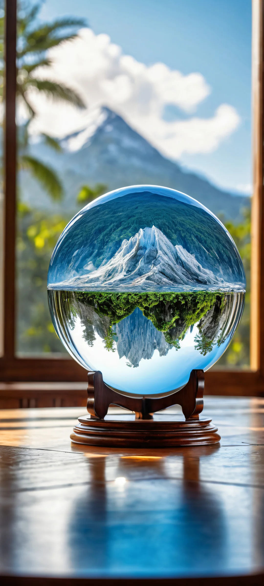 A breathtaking vertical portrait artwork of a waterfall on an iPhone/Android home screen, featuring intricate micro-details and ethereal lighting.