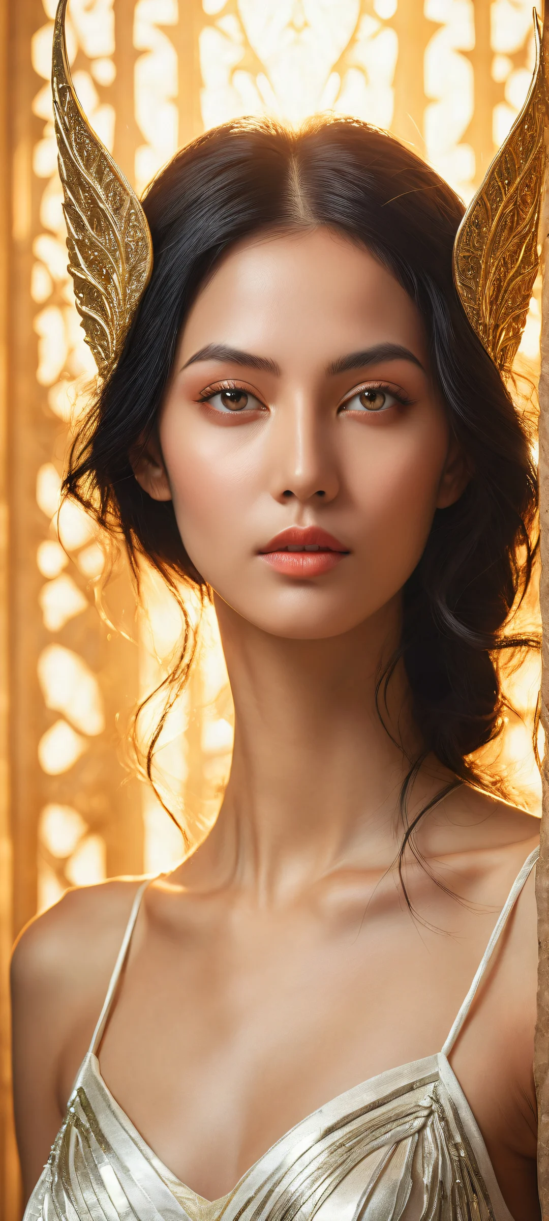 A fantasy girl with pointy ears and black hair stands out against a vast, empty void on iPhone/Android devices.