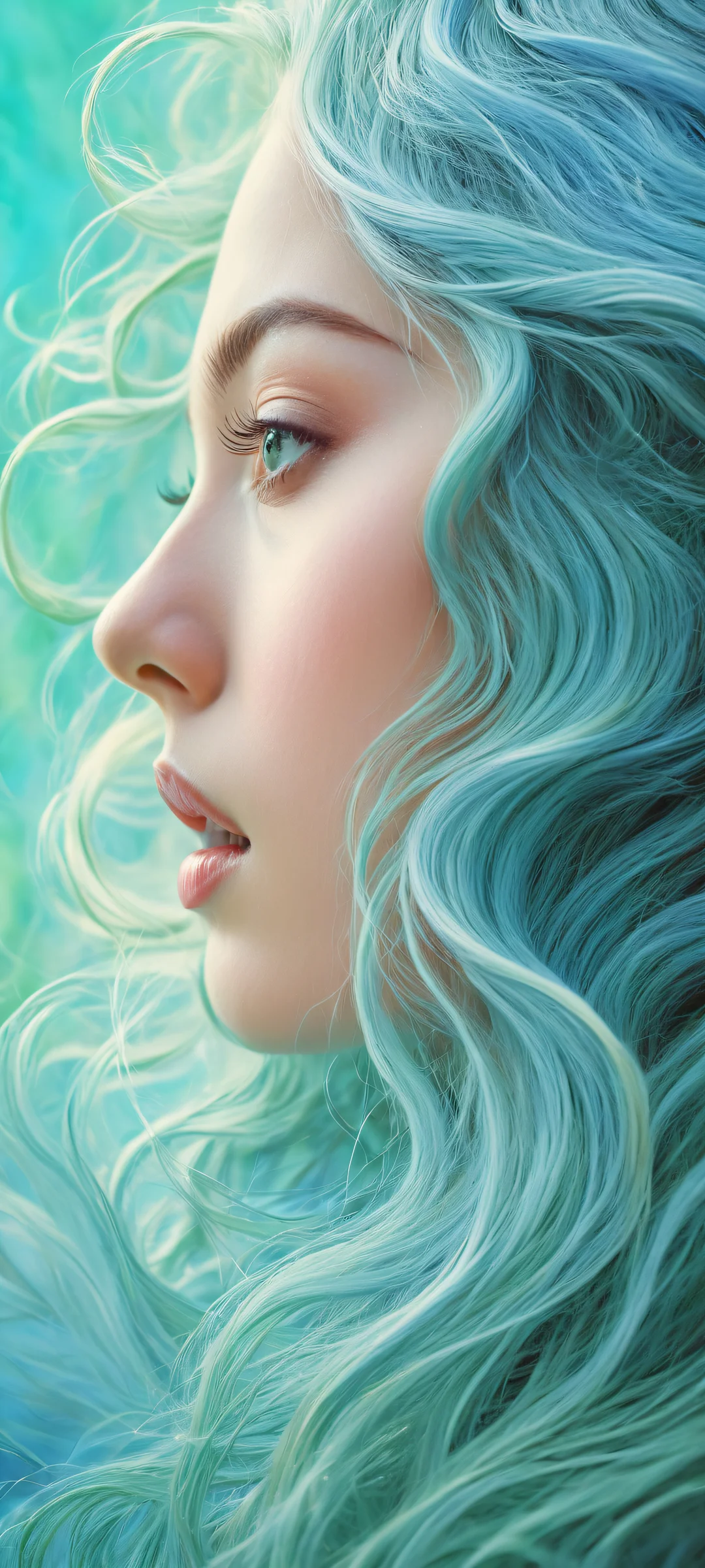 Surreal portrait artwork of a person with long hair on iPhone/Android