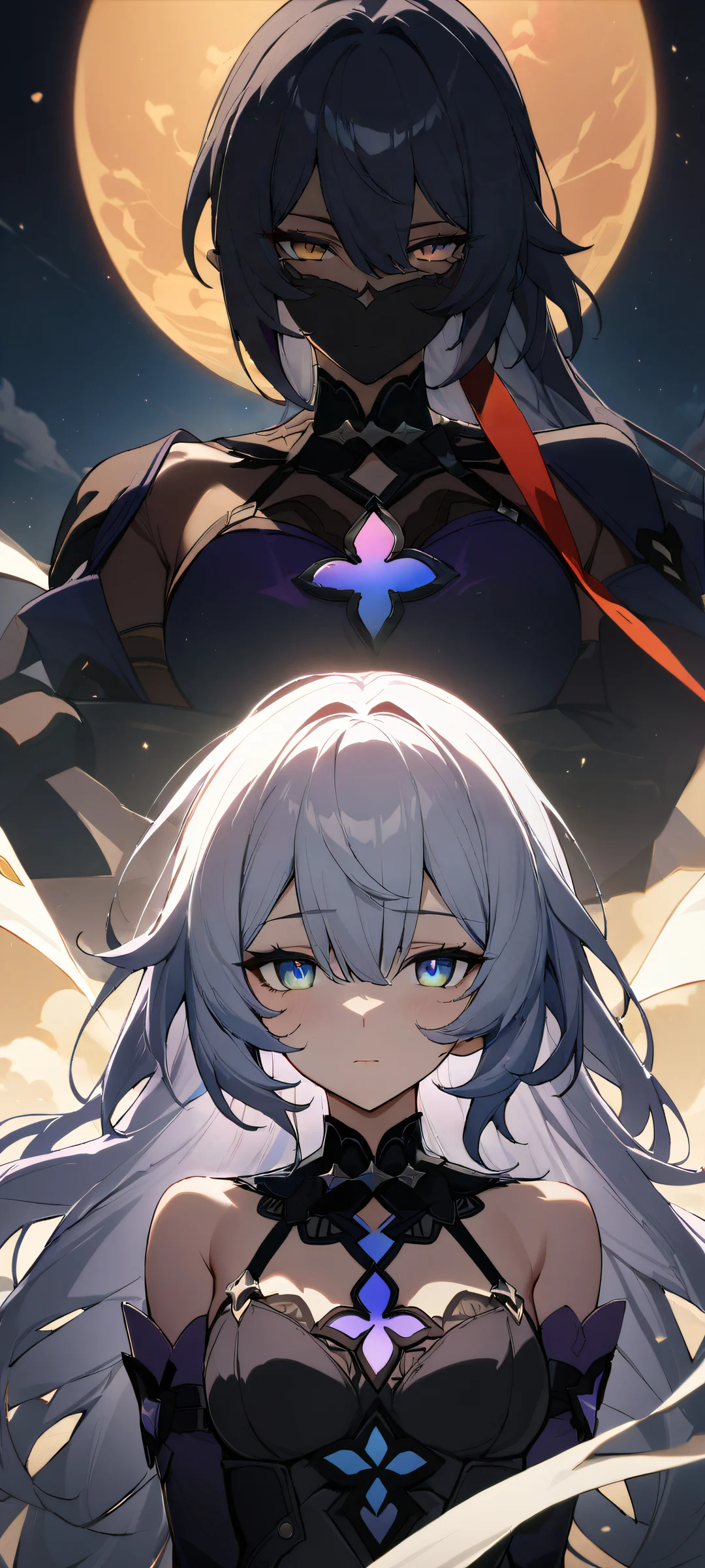 A stunning black swan and her companion looking directly at the viewer on a beautifully detailed and cinematic background, Perfectamente optimizado para pantallas de inicio de iPhone y Android..