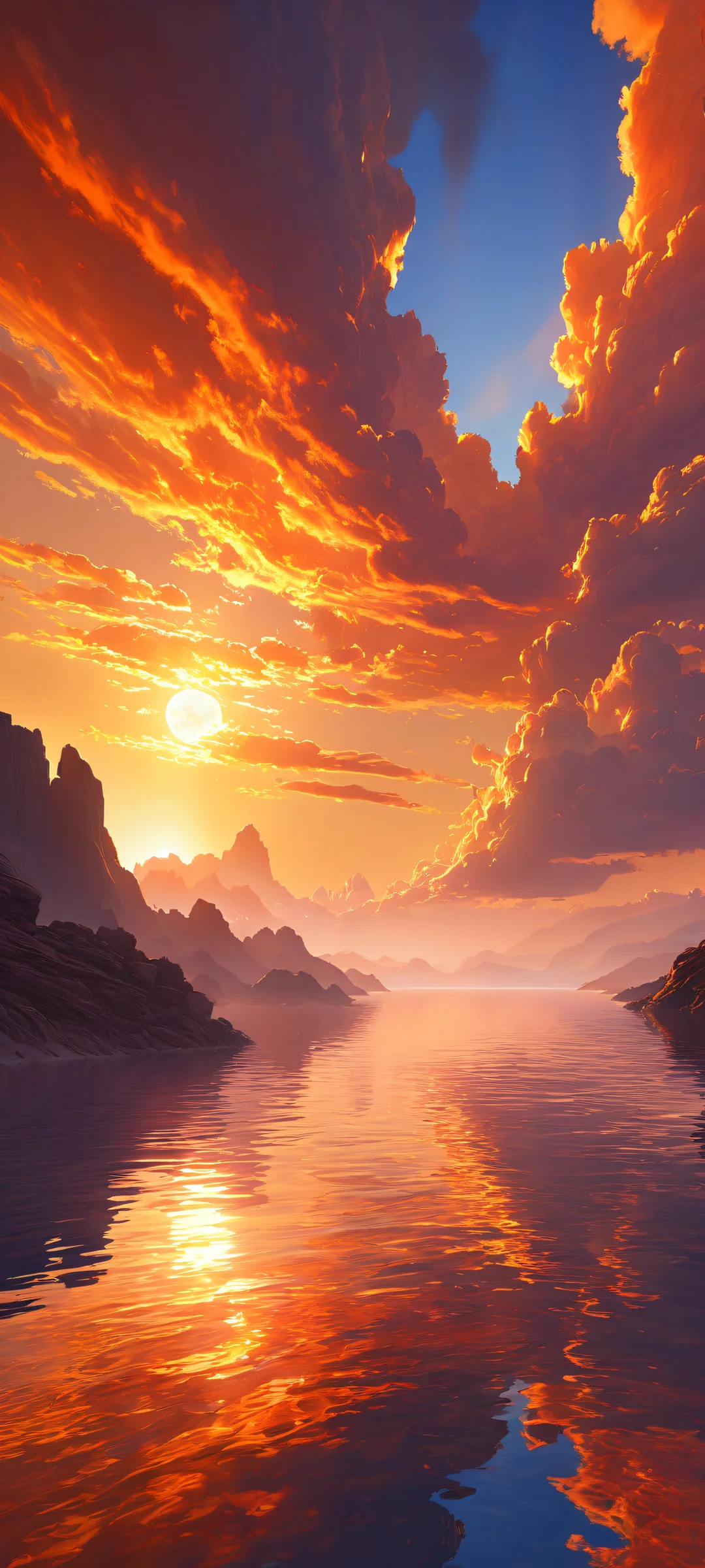 A majestic sunset scene with insane micro-details of clouds and sky, perfectly capturing the fleeting beauty of dusk. Perfectly optimized for iPhone/Android home screens.