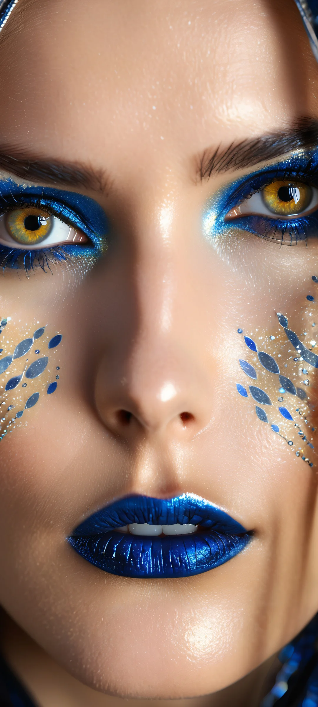 A close-up of a face adorned with intricate patterns, perfekt für iPhone/Android-Startbildschirme.