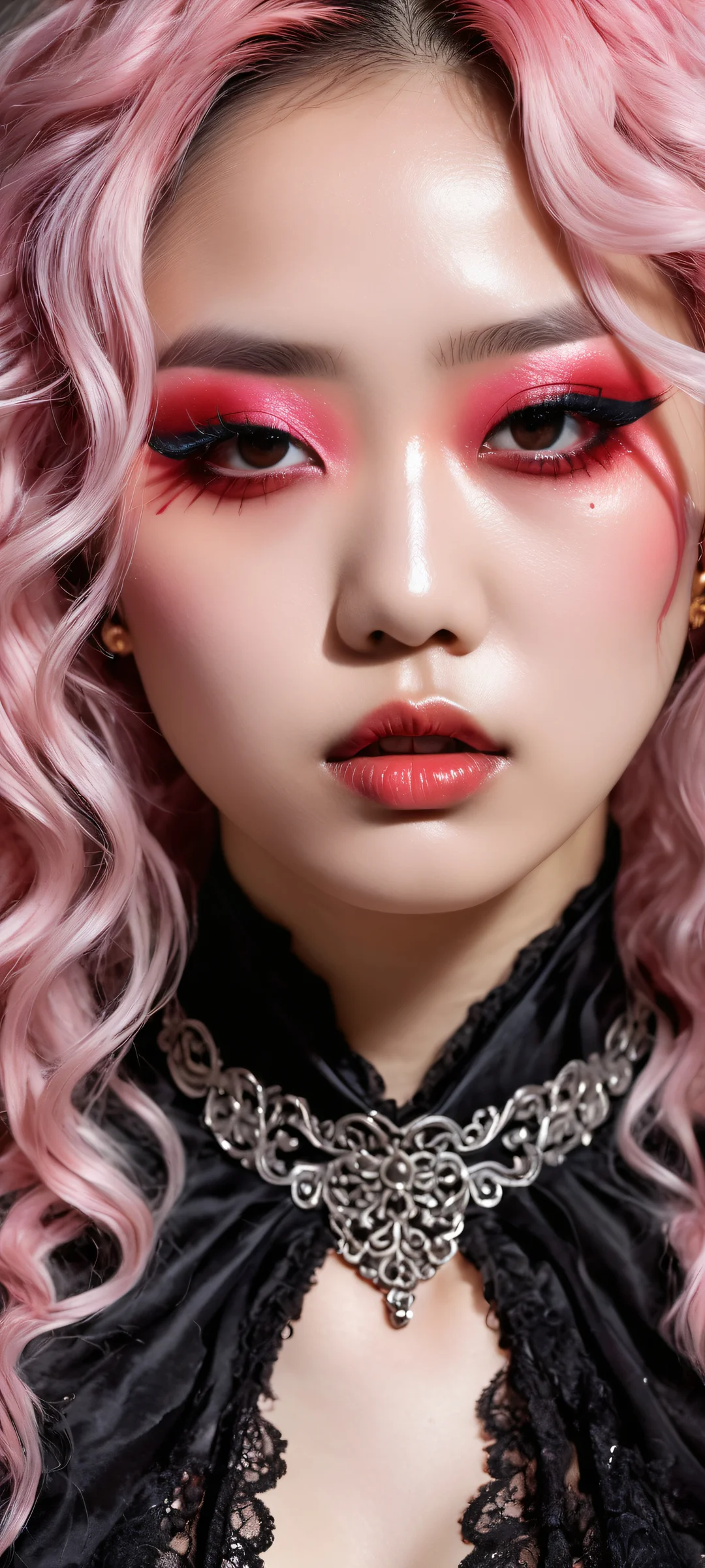 A stunning portrait of a blindfolded K-pop idol with intricate details, set against a pure void background, showcasing eerie and haunting atmosphere. Perfectly optimized for iPhone, Samsung Galaxy, and Android home screens.