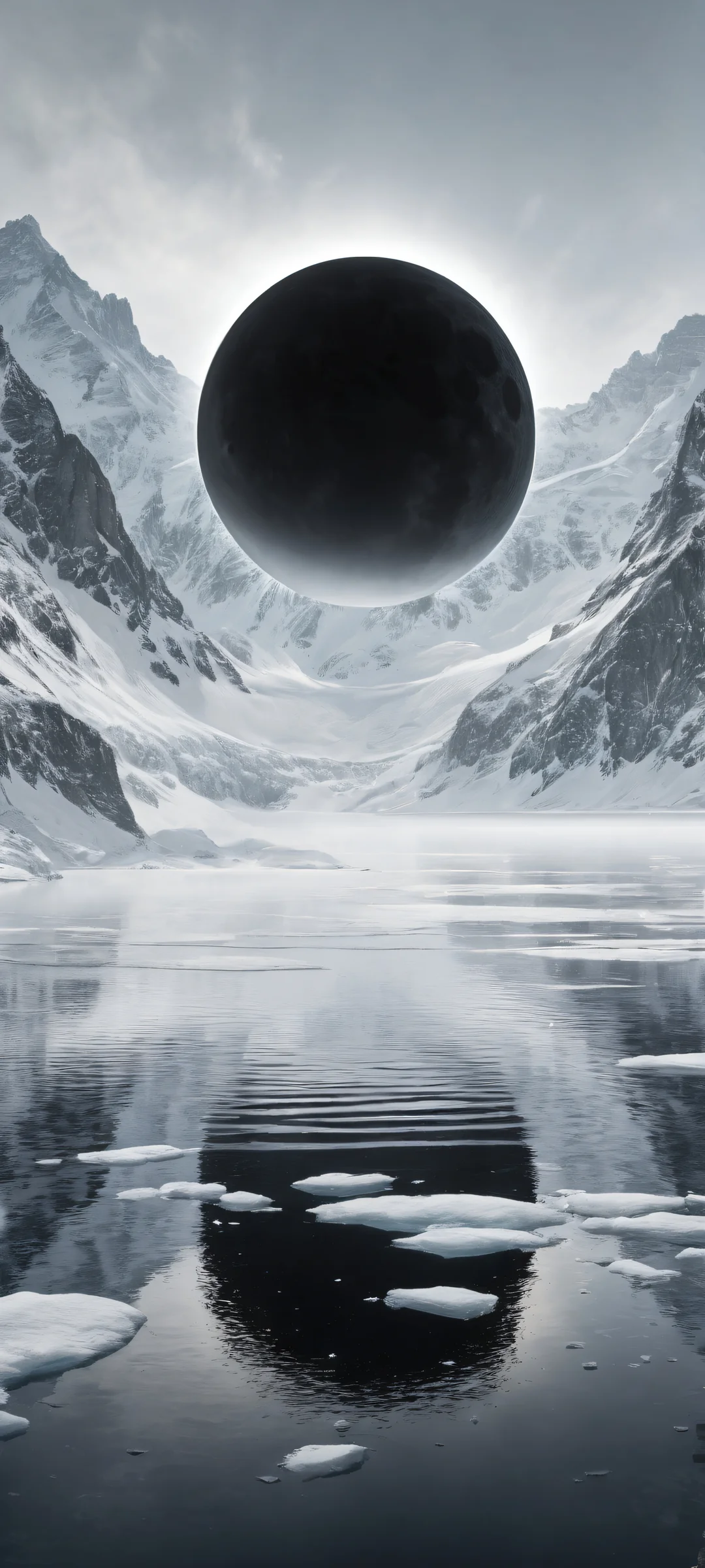 A majestic black eclipse on a frozen lake of obsidian, Perfectamente optimizado para pantallas de inicio de iPhone/Android..