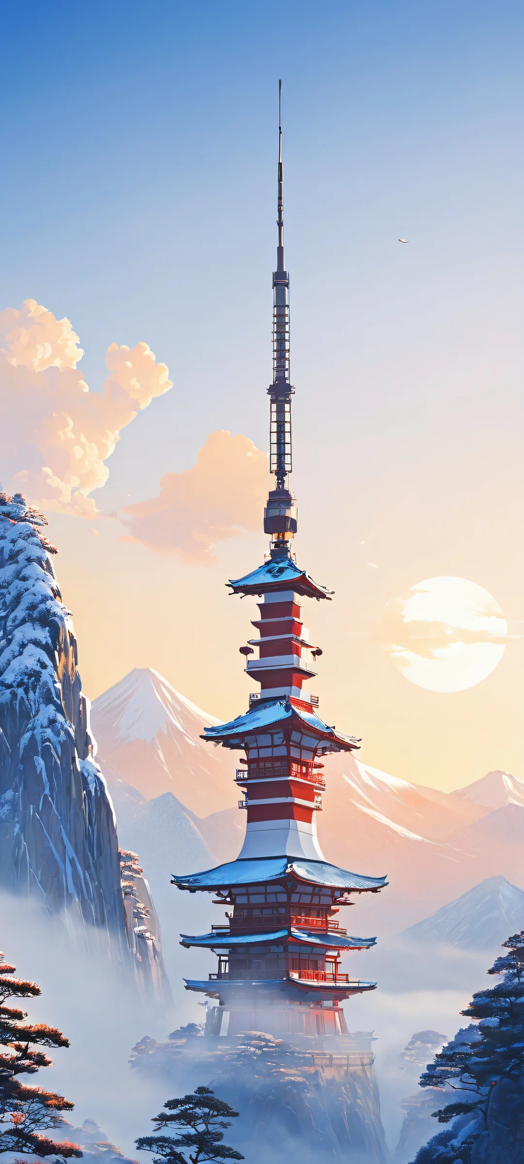 Intricate Japanese art on a clean background for iPhone/Android home screens, featuring ethereal lighting and micro-details.