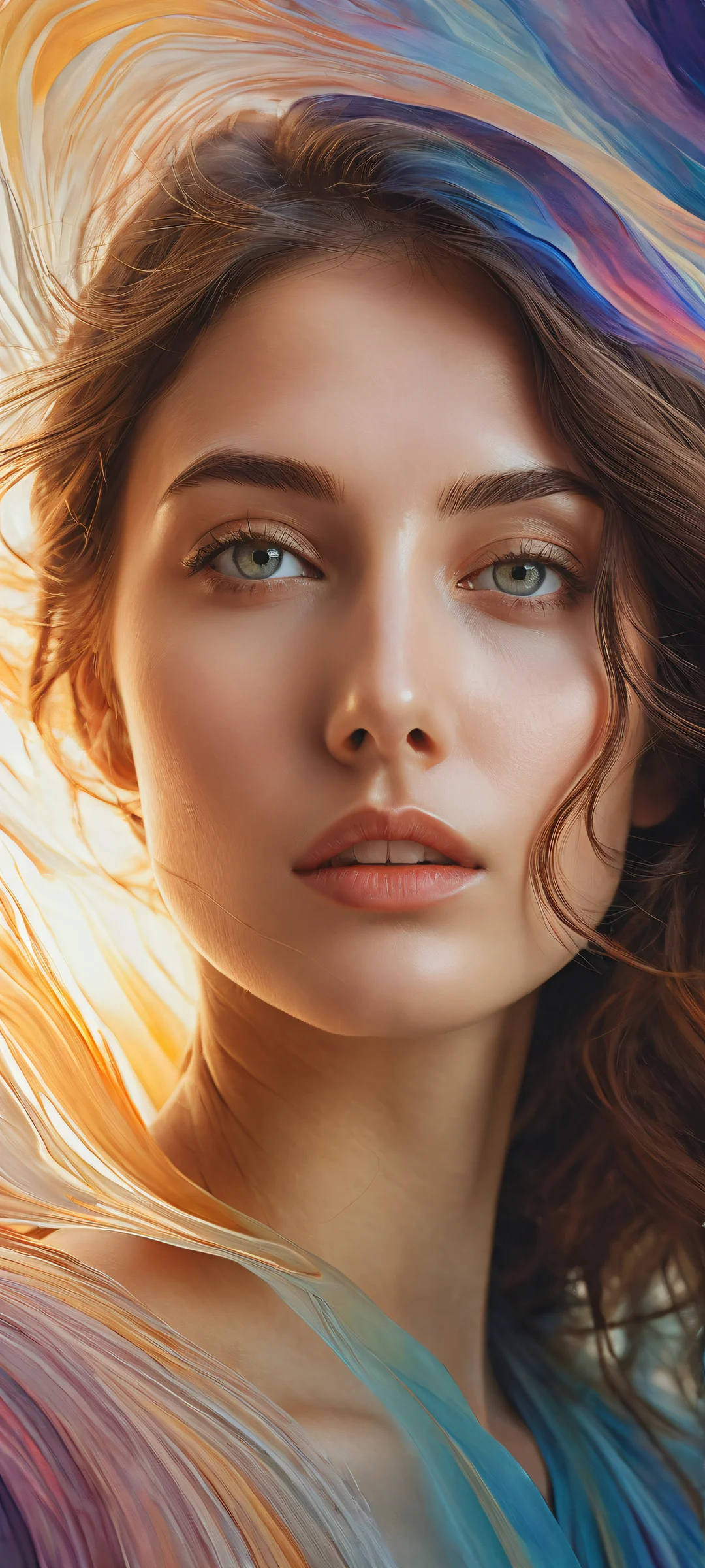 A stunning digital artwork of a young woman set against a serene void, perfectly optimized for iPhone and Android home screens.