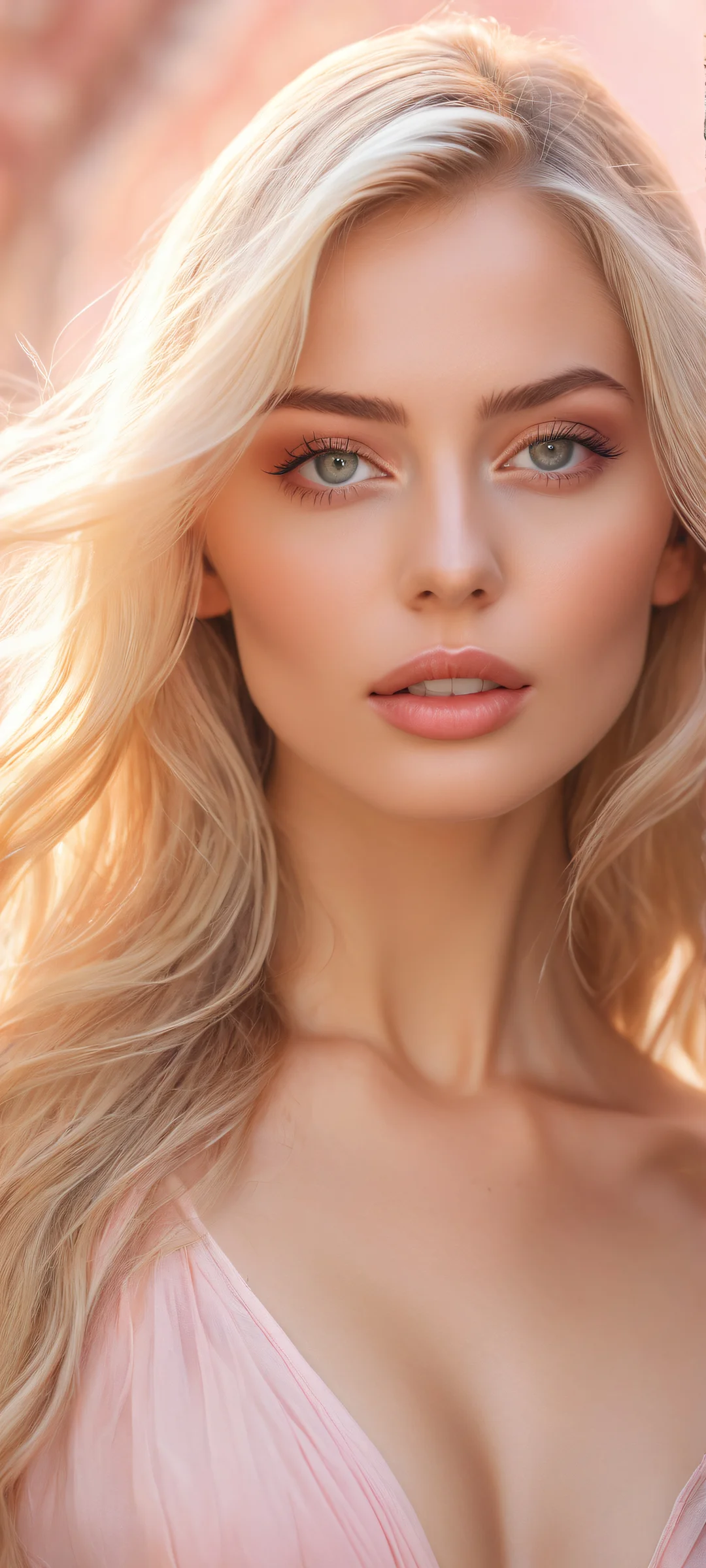 Stunning blonde woman with long hair on a pure void background, perfekt optimiert für iPhone/Android-Startbildschirme.
