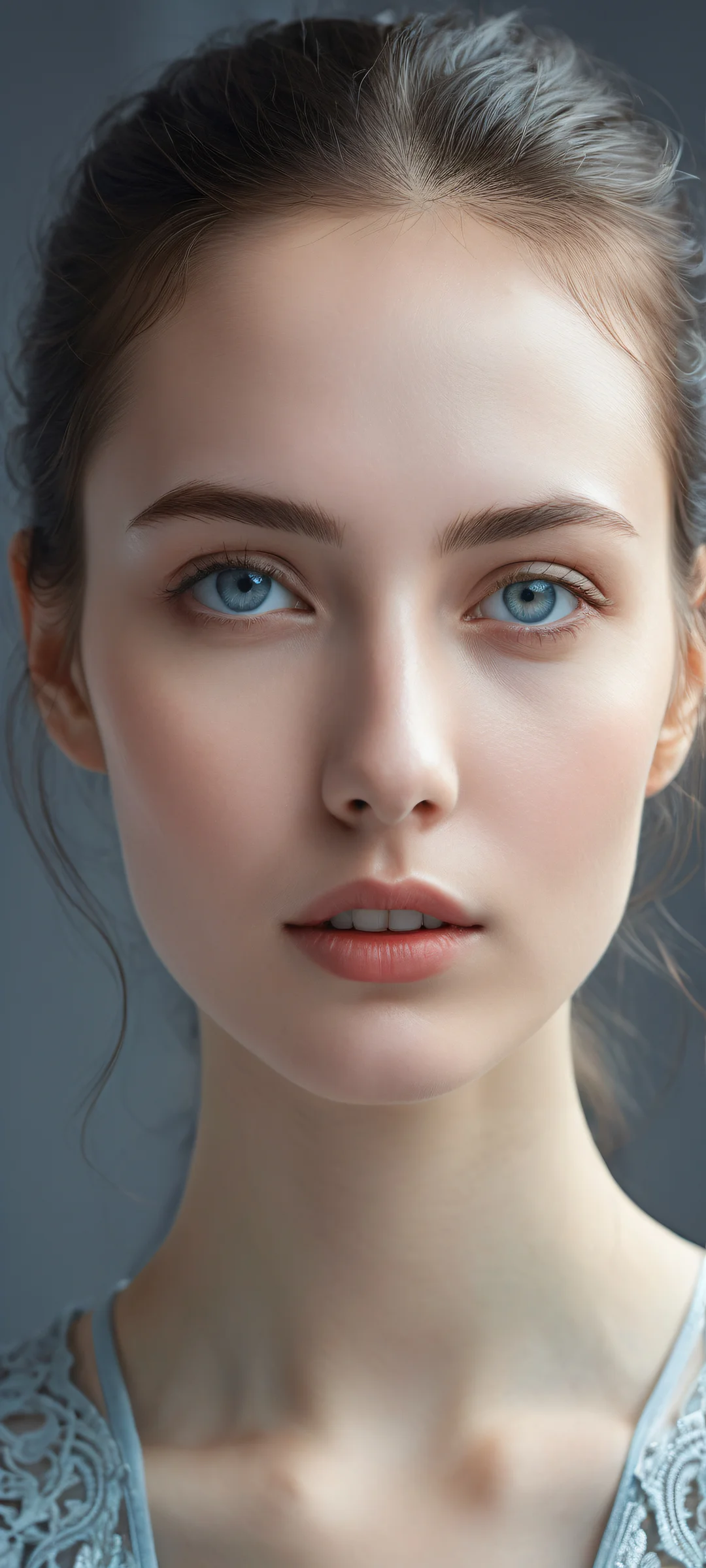 A stunning vertical portrait artwork of a young woman on an iPhone or Android device's home screen.